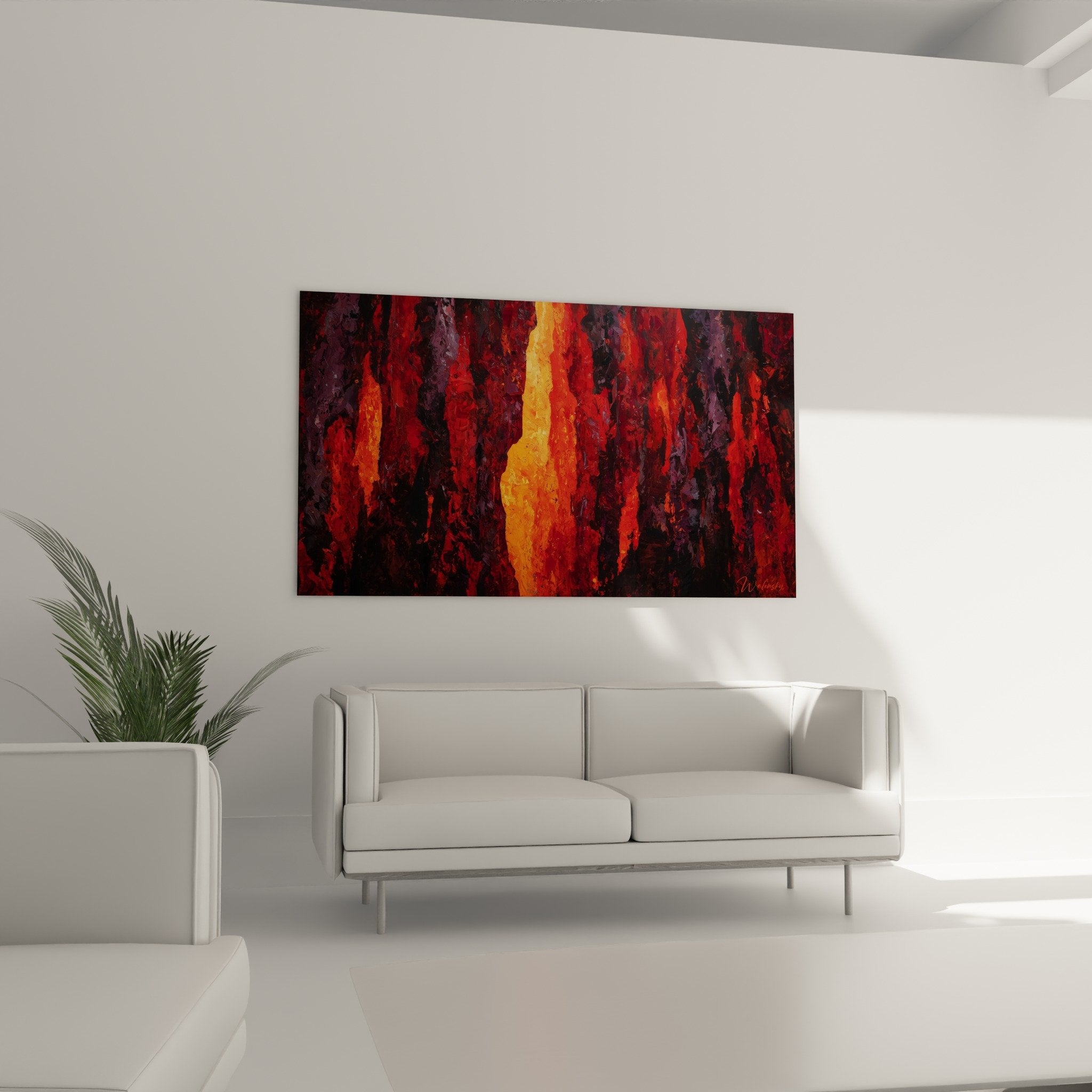 Abstract painting texture detail warm fire orange red colors feng shui south wall decoration