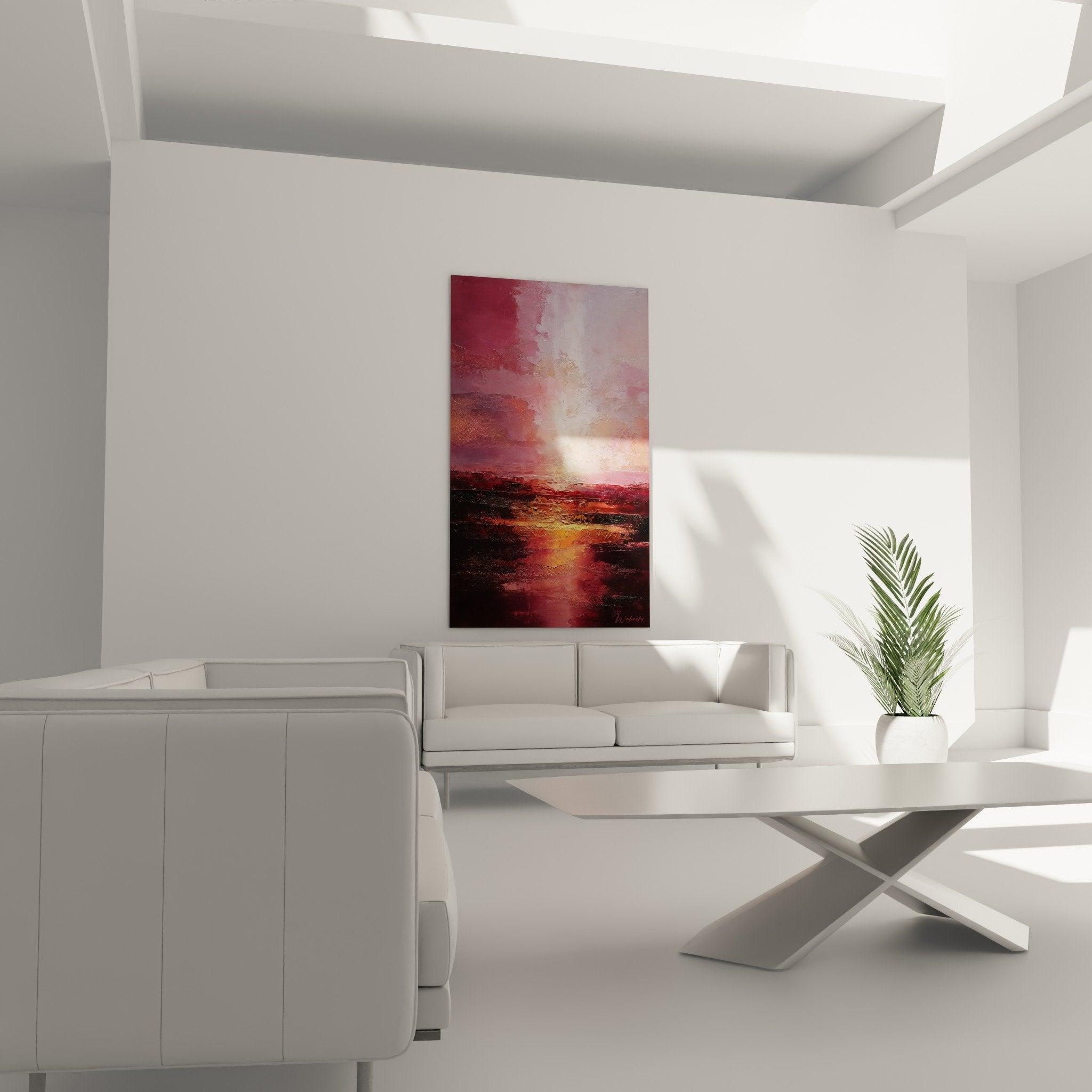 Detail texture peinture abstraite empâtements roses violets dorés feng shui sud-ouest terre