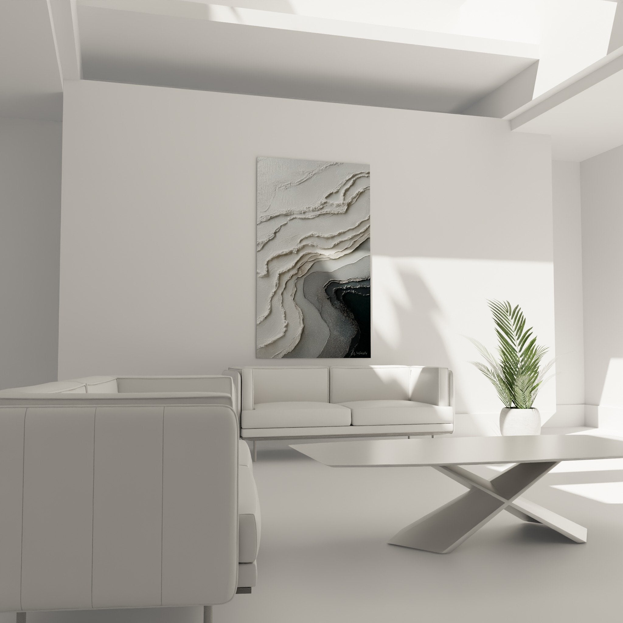 Detail texture relief sculpture abstraite blanc gris metallise ondulations organiques