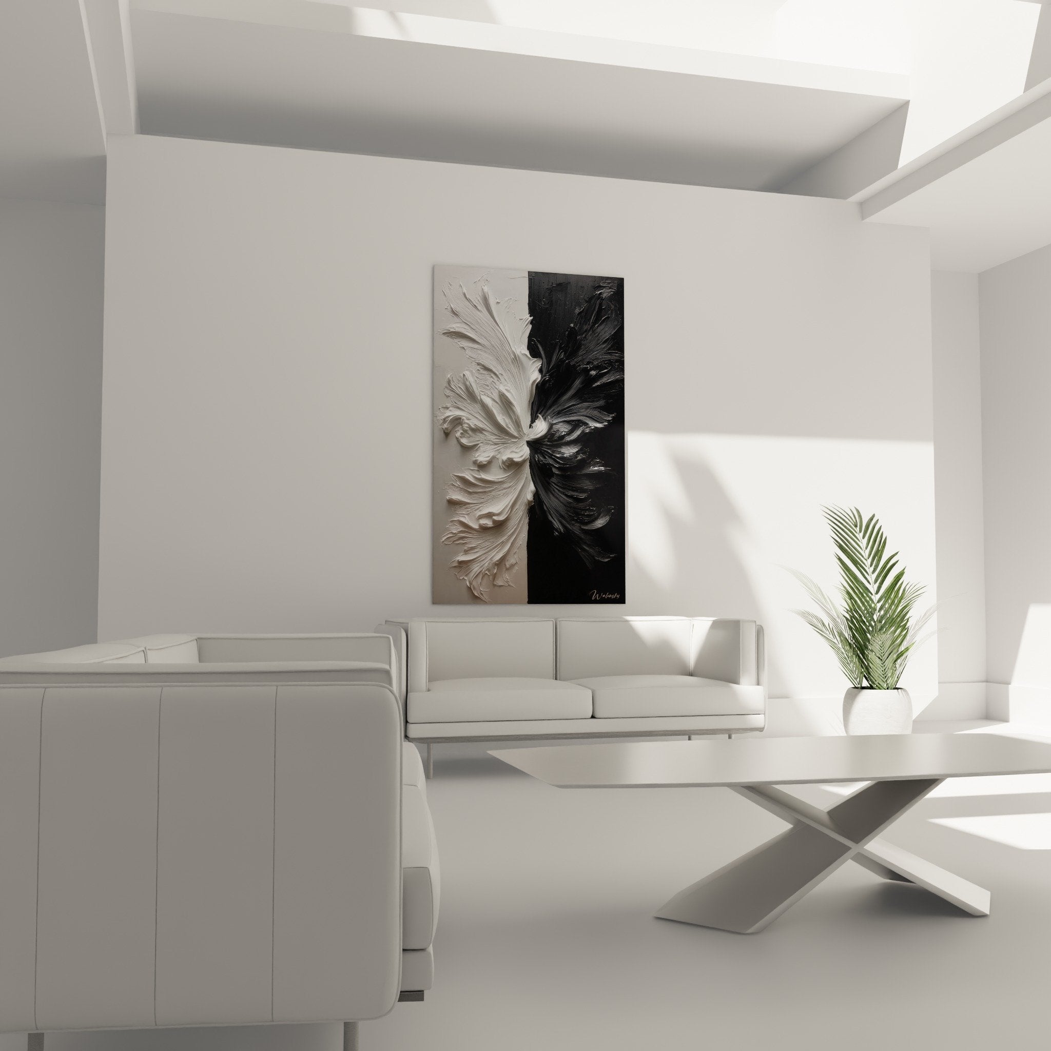 Detail texture relief peinture epaisse fleur abstraite contraste blanc noir matiere sculpturale