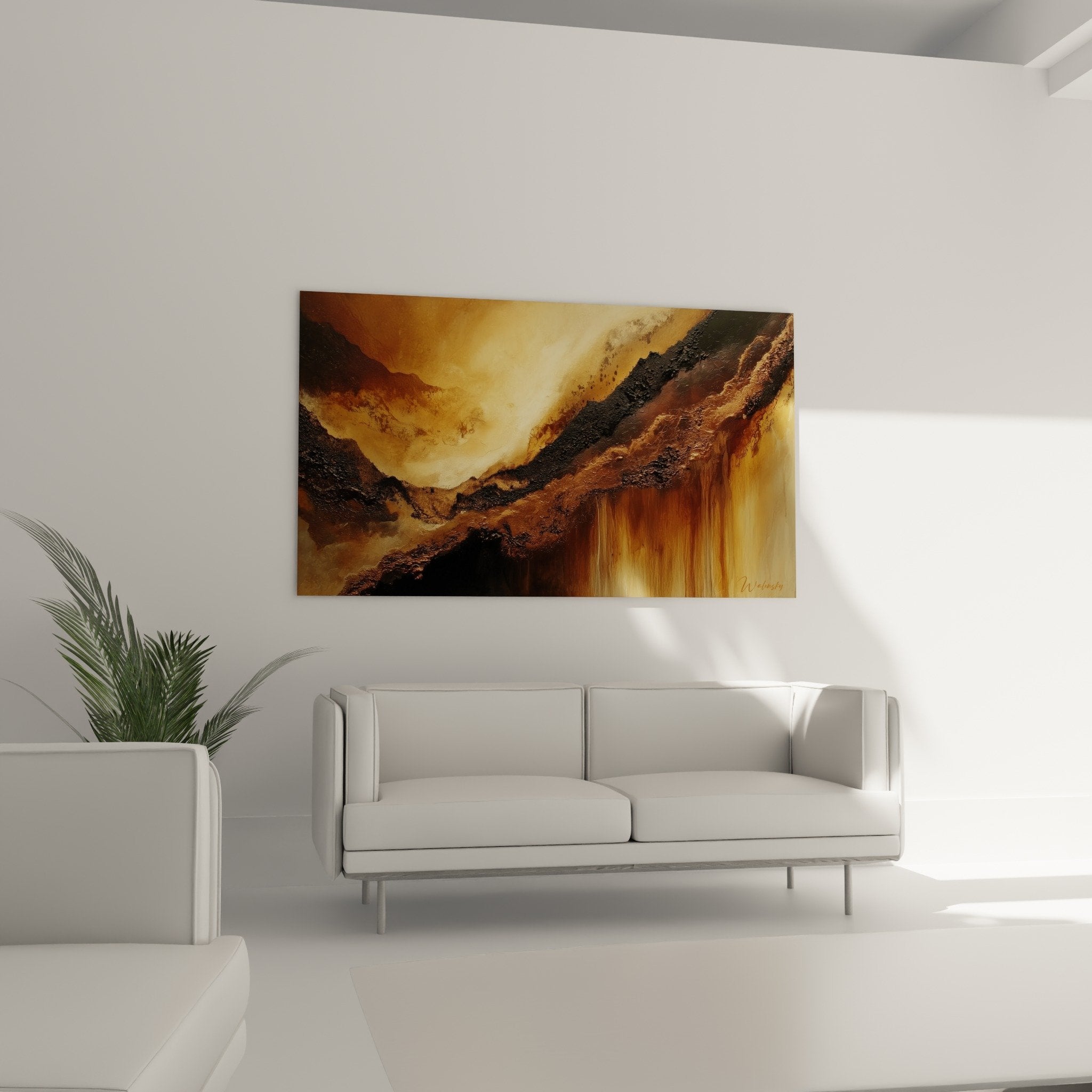 Abstract painting texture detail embossed ochre bronze earthy tones feng shui