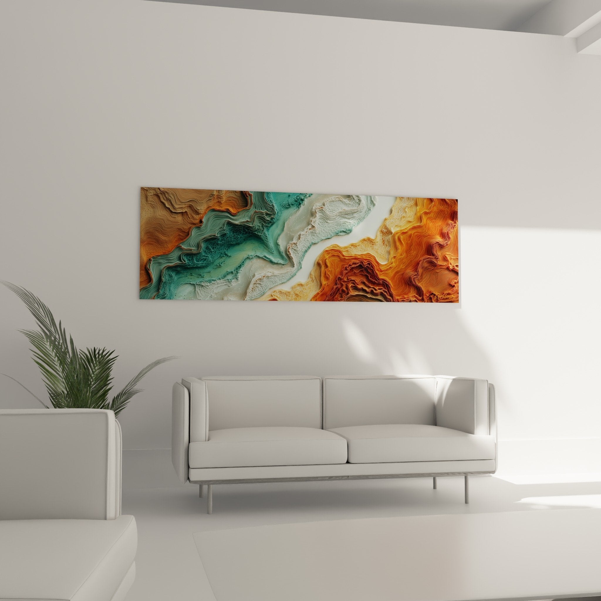 Textured relief detail wavy abstract turquoise copper artwork light and shadow interplay feng shui earth