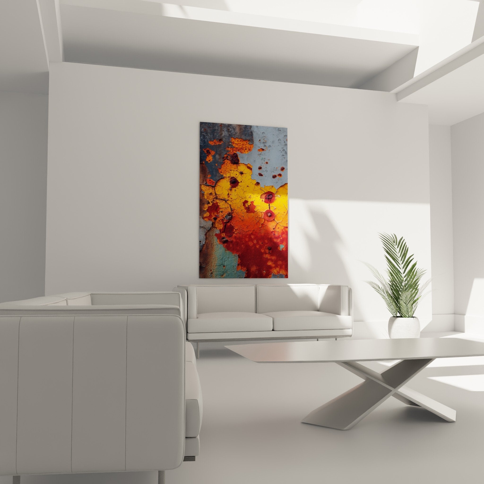 Crackle texture detail rust orange red metal patina feng shui south fire abstract wall art