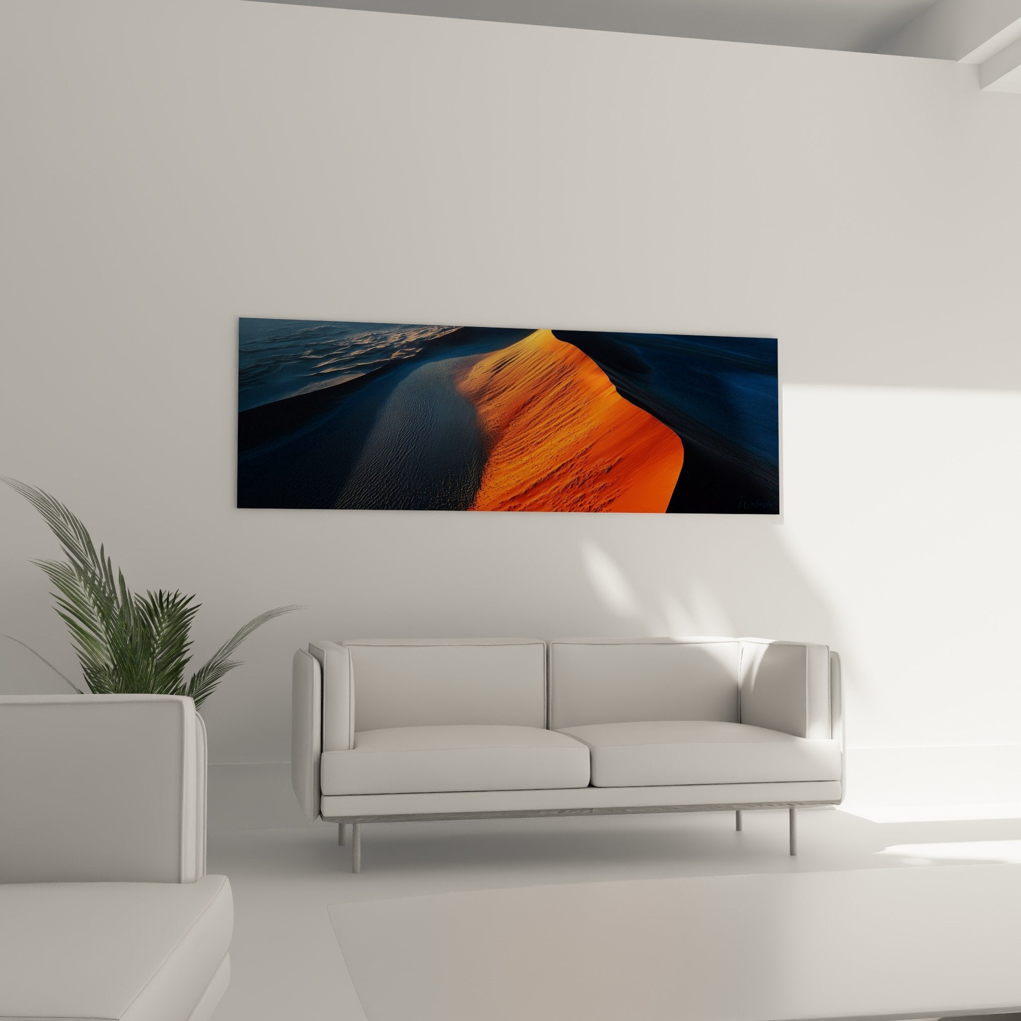 Orange sand texture details and blue reflections dune sunset feng shui northeast wall art