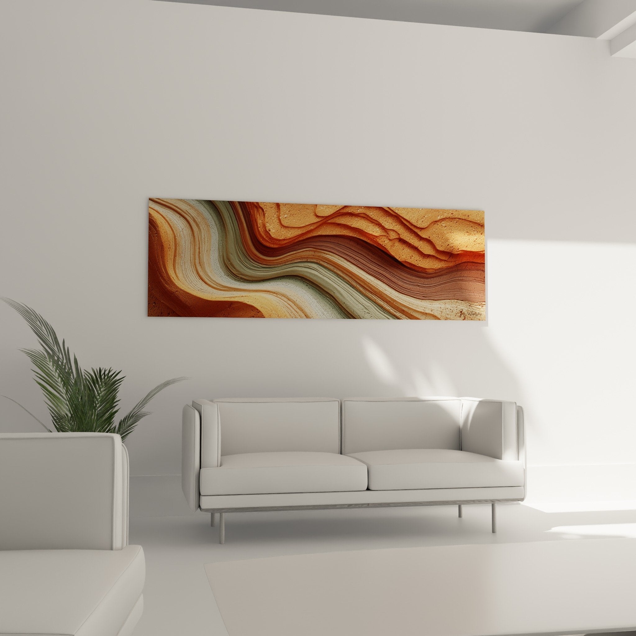 Détail texture sableuse tableau abstrait nuances cuivre ocre reflets métalliques matière organique zen minéral