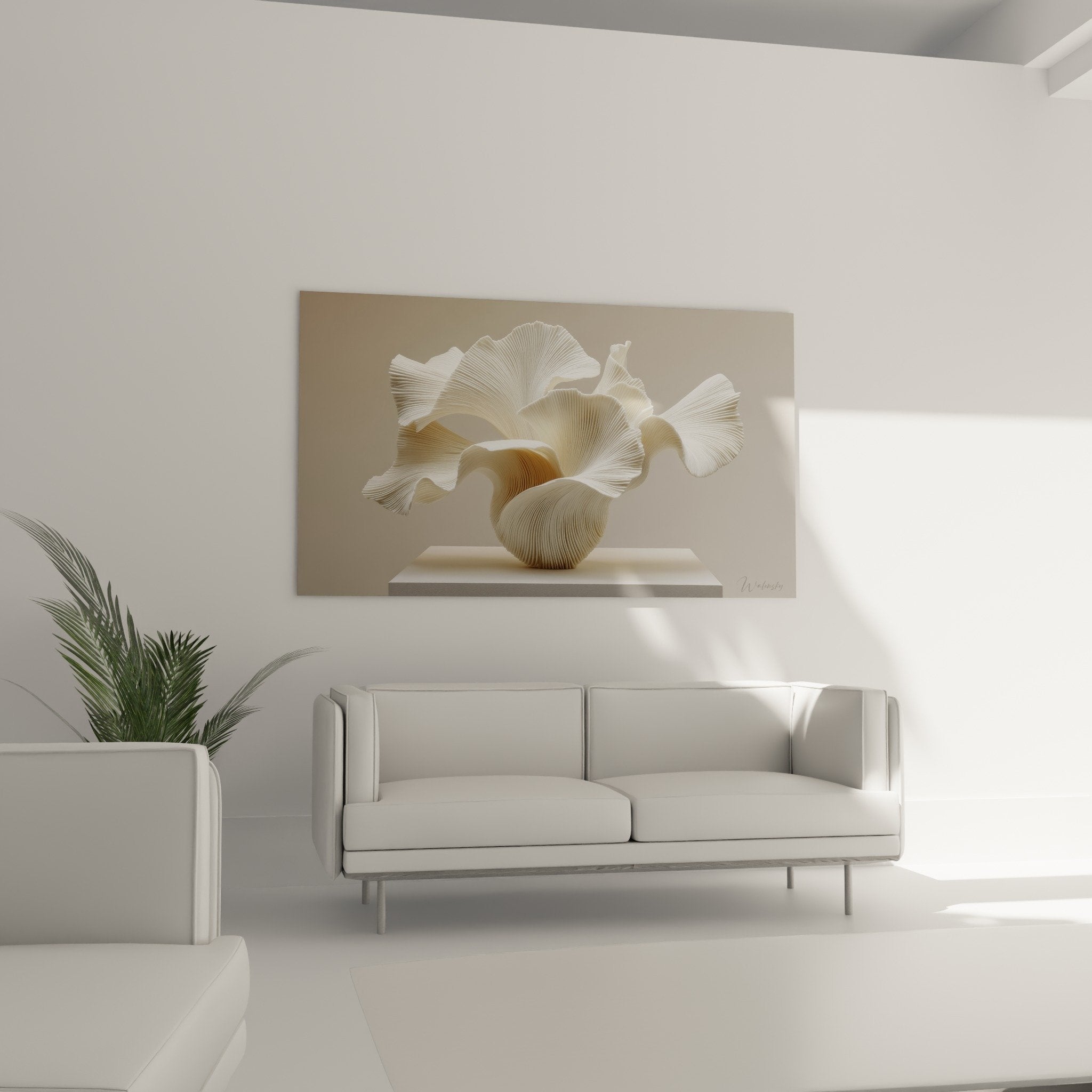 Detailed striated texture white sculpture organic fluid forms contemporary minimalist ikebana art