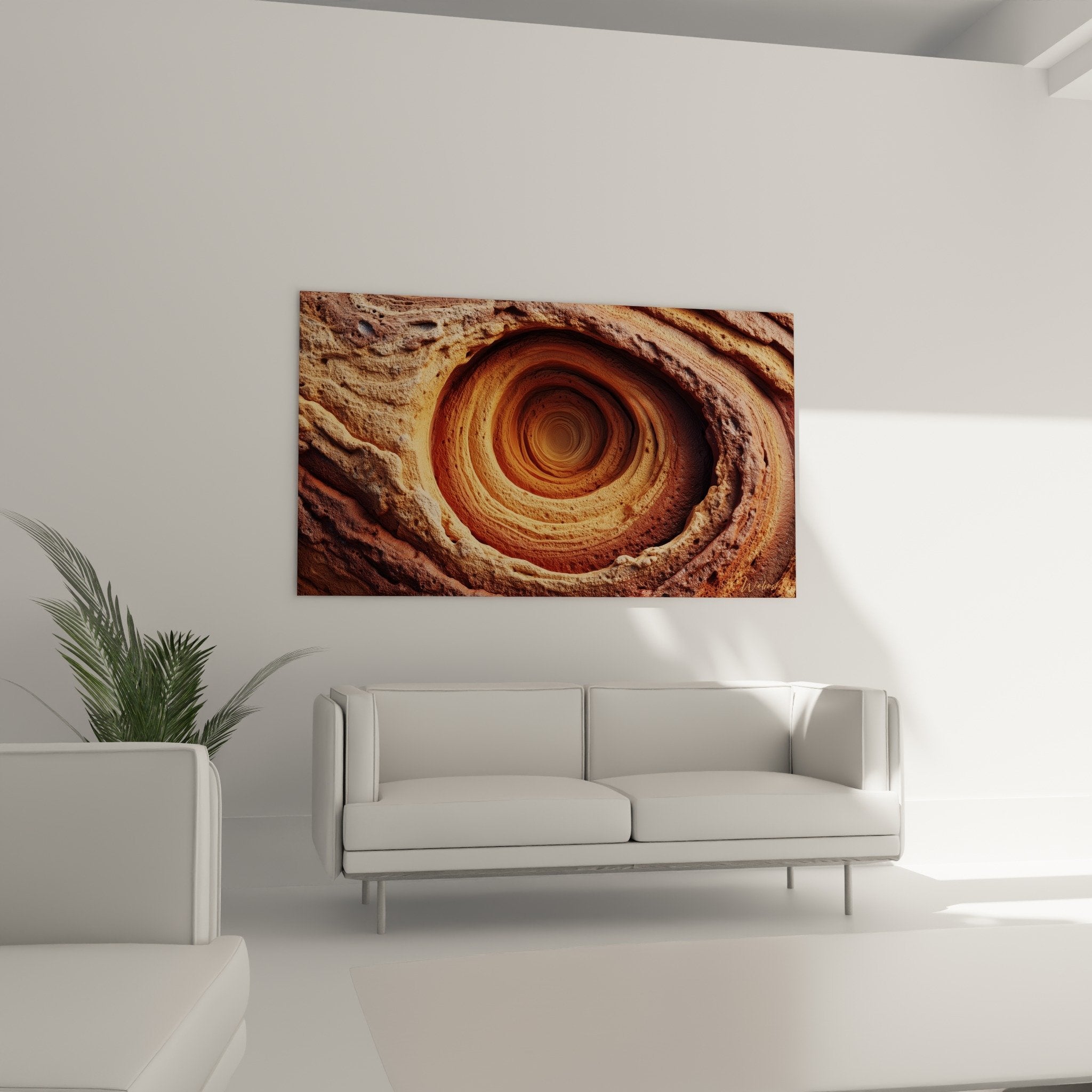 Detailed texture layered rocky spiral rust ochre tones sandstone formation feng shui northeast earth zoom