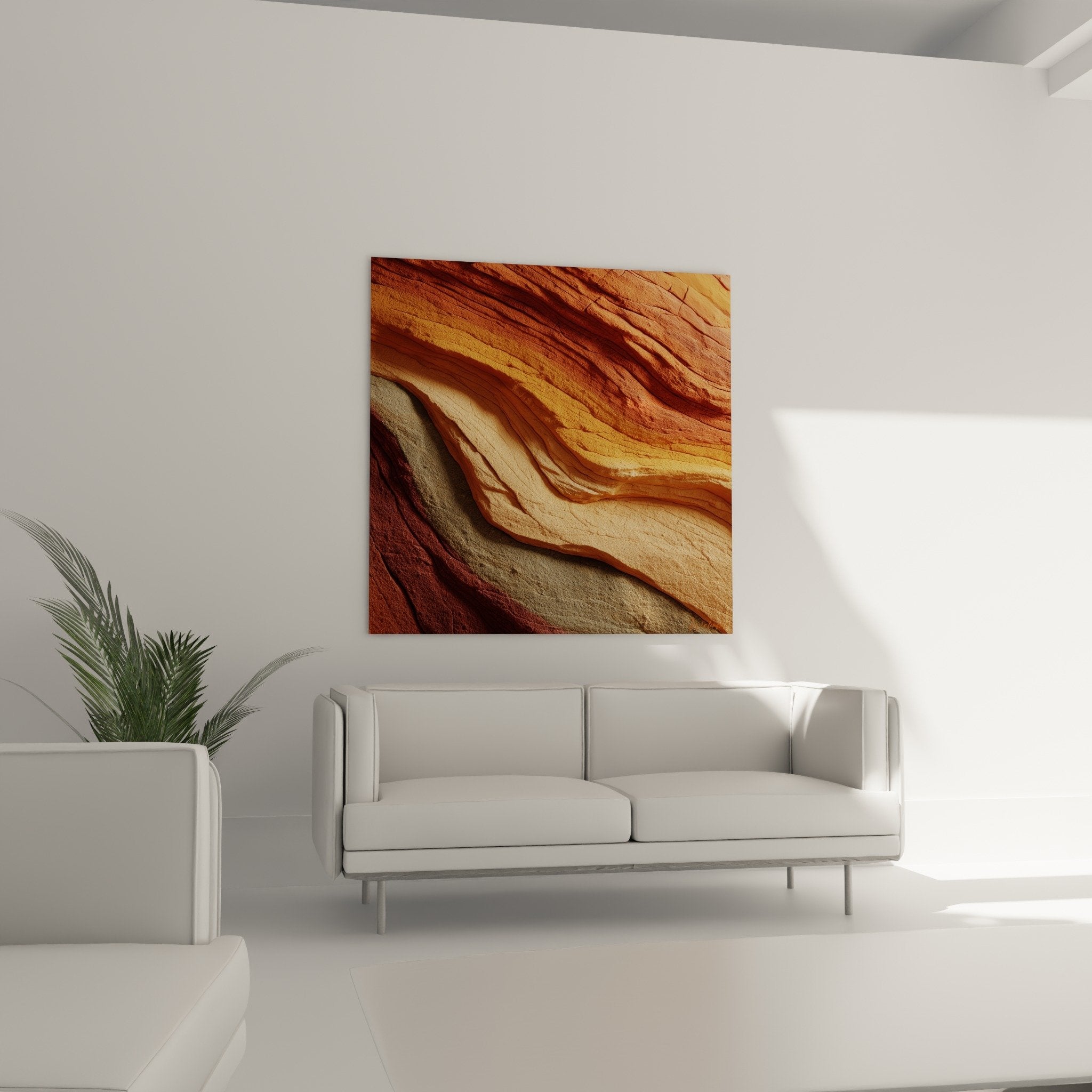 Détail rapproché texture rugueuse strates géologiques nuances ocre rouge tableaux muraux