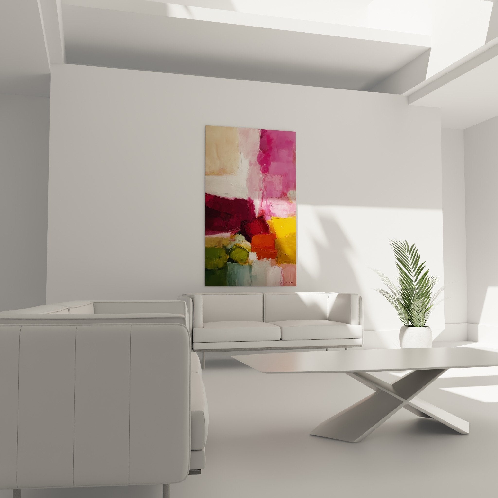 Detailtextur mit leuchtenden Farben Magenta Orange Grün abstraktes Gemälde Feng Shui Süden Feuer