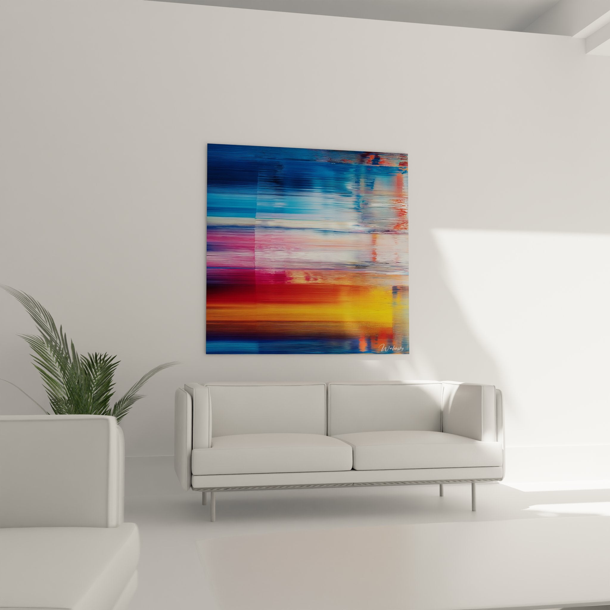 Gros plan texture raclée tableau abstrait effet glitch, détails couleurs vibrantes
