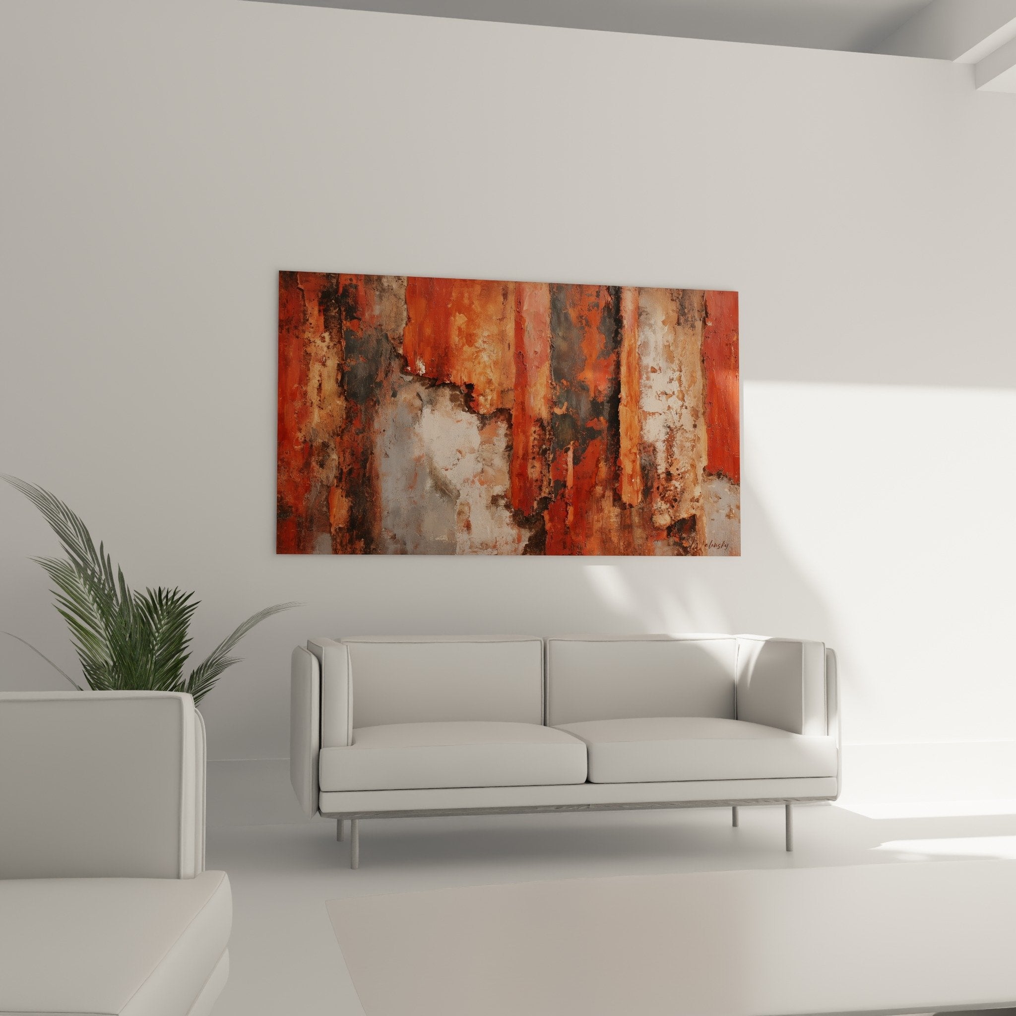 Abstract painting texture detail coral copper gray tones thick impasto raw material earth center feng shui