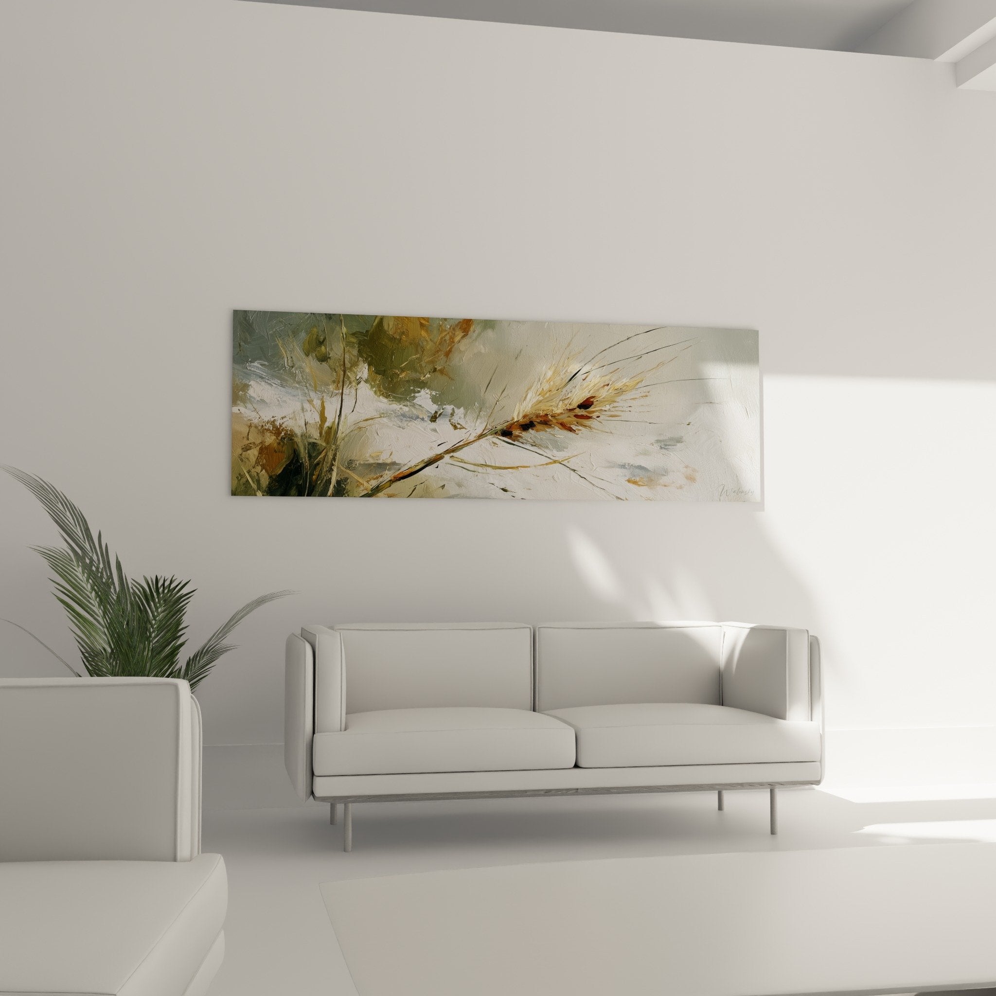 Détail rapproché du tableau montrant les textures picturales et les reflets dorés de l'épi
