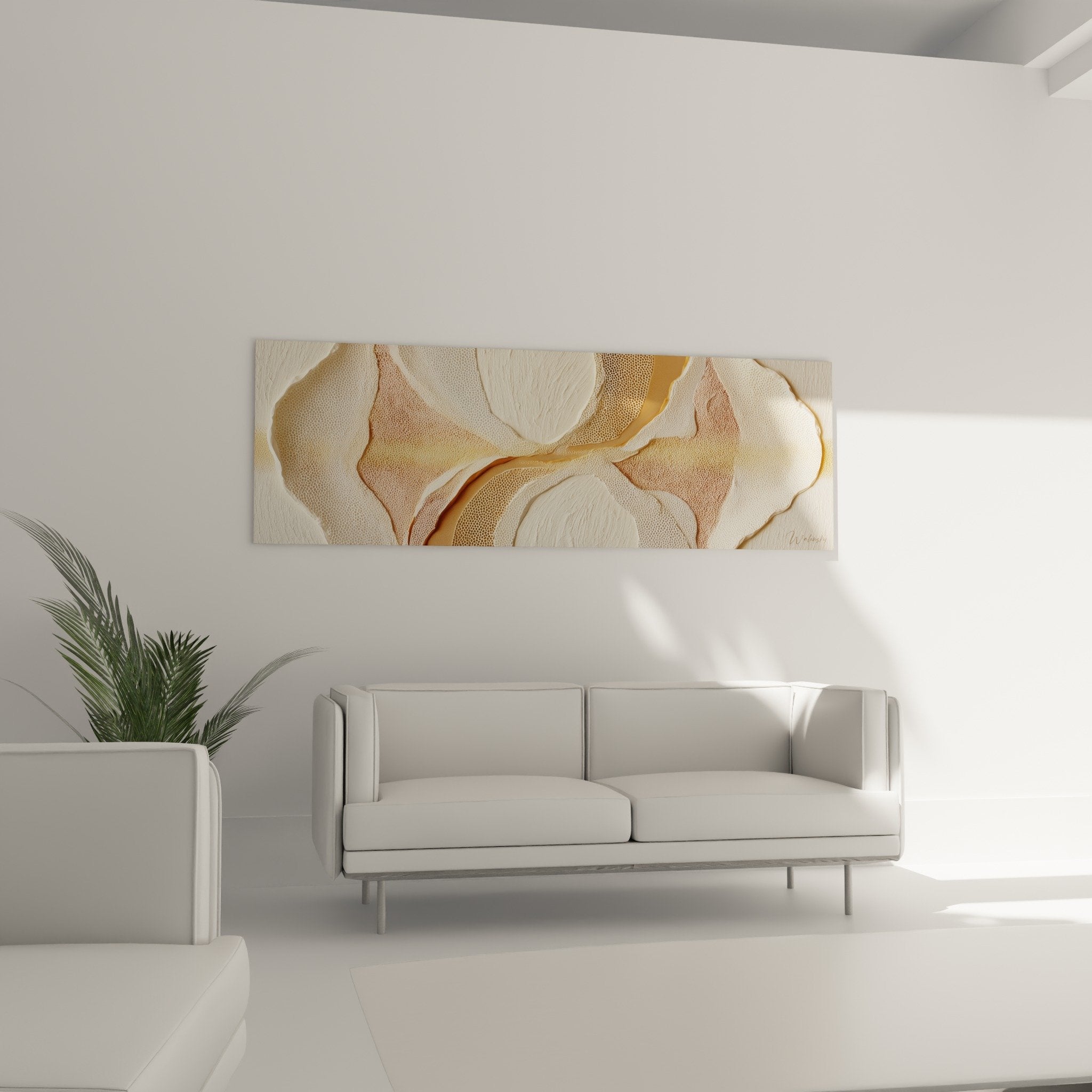 Golden dotted texture detail feng shui earth center artwork with beige and ochre tones