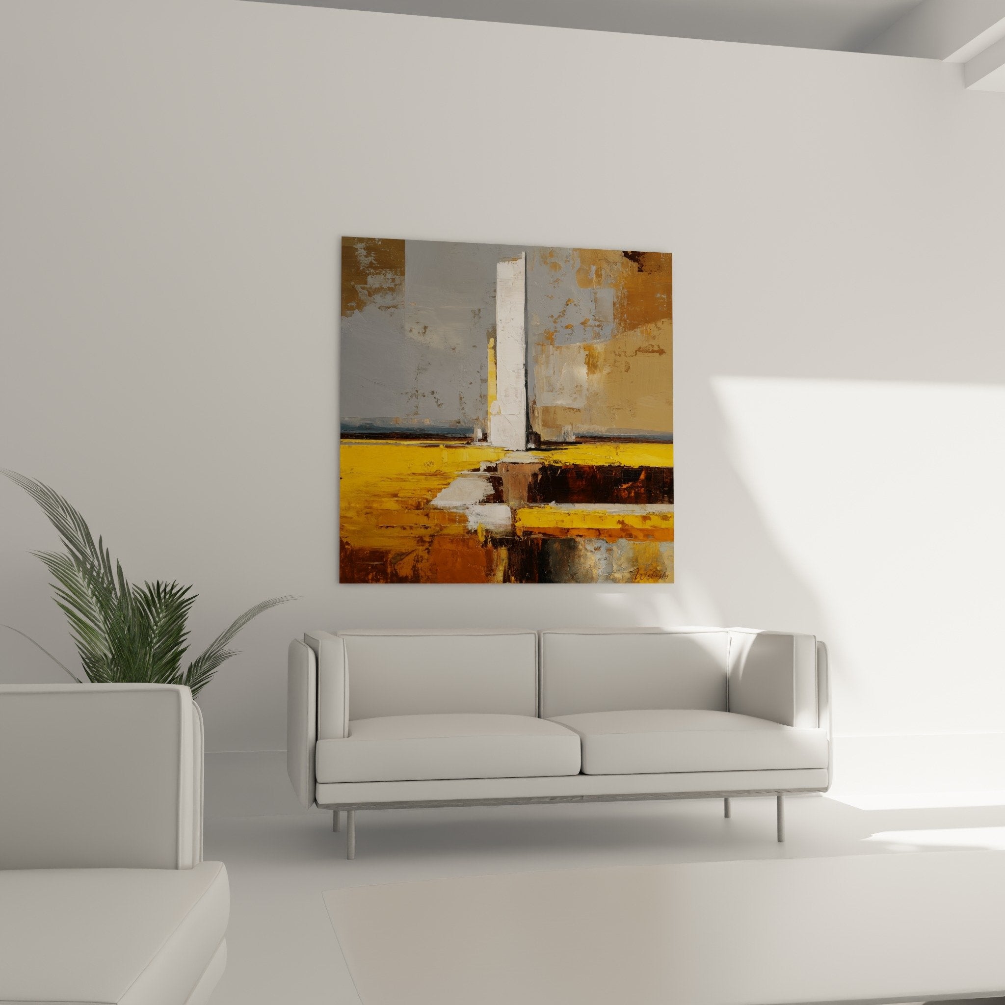 Abstract painting texture detail in ochre beige and gold tones feng shui earth center composition