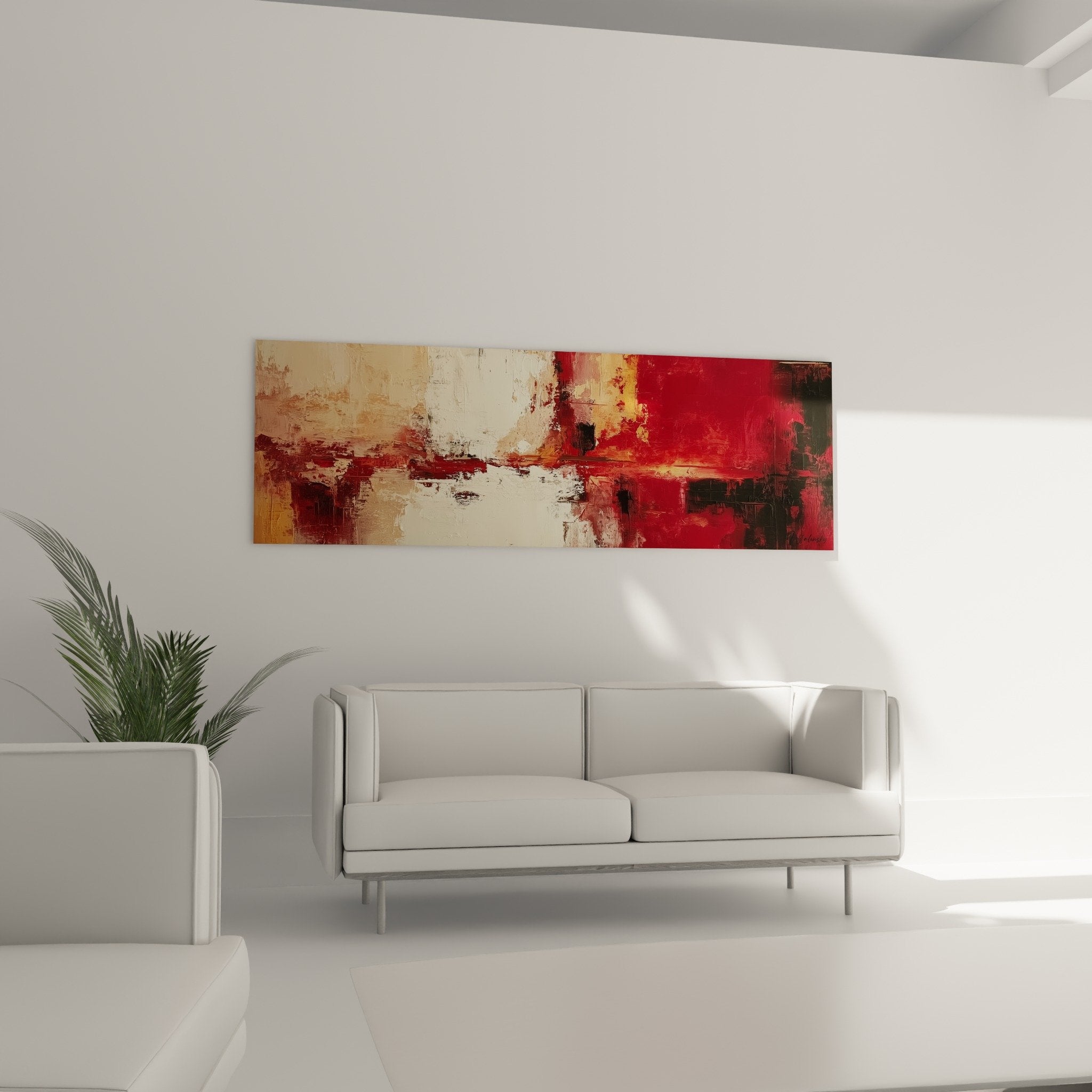 Detail textures pinceau rouge beige tableau abstrait feng shui sud feu