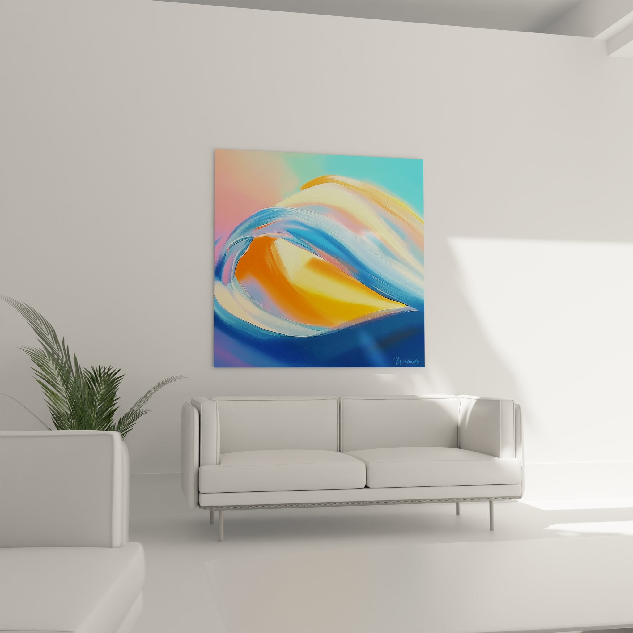 Détail gros plan tableau abstrait vagues colorées pinceau texture peinture moderne artistique
