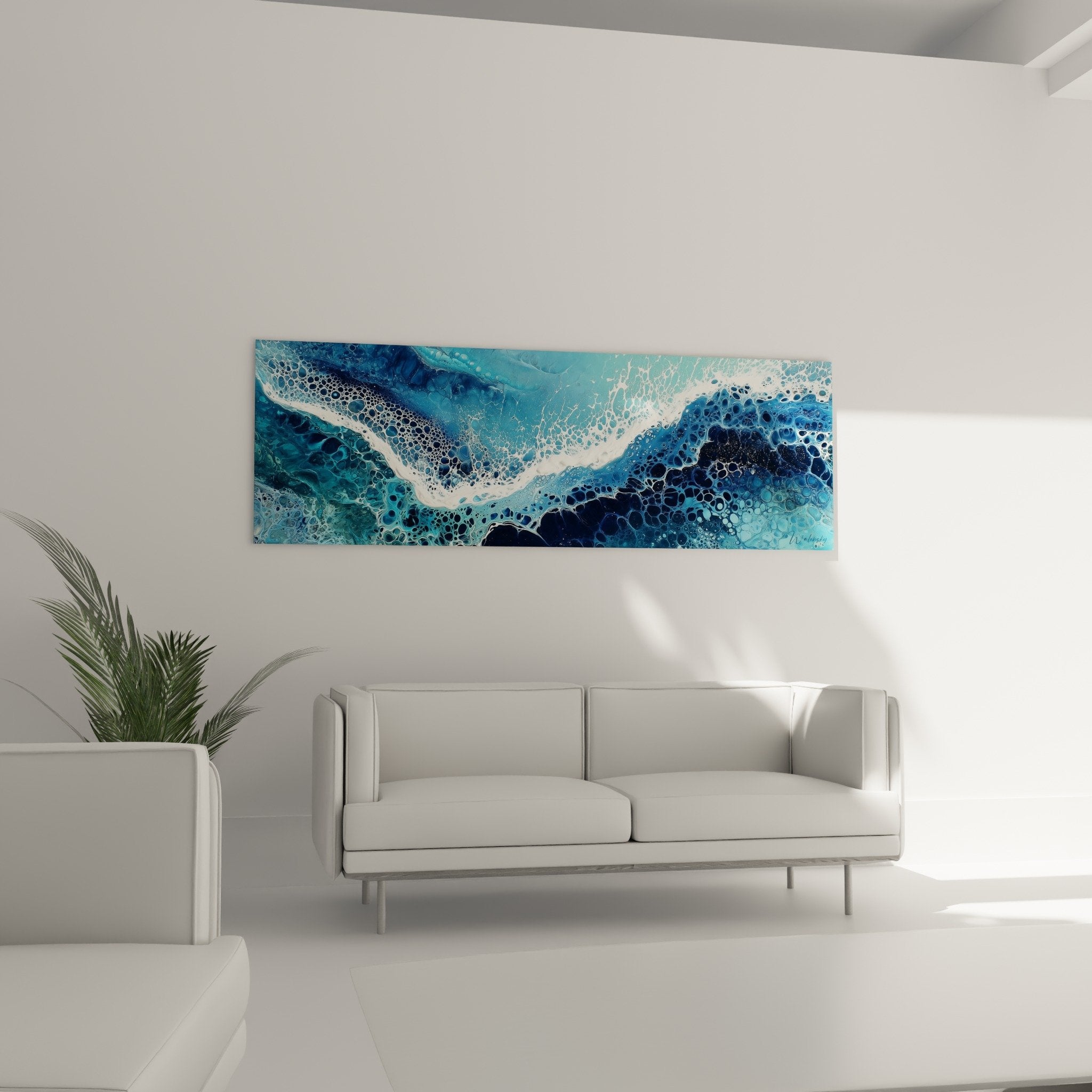 Blue waves texture detail sea foam white bubbles feng shui north water artwork