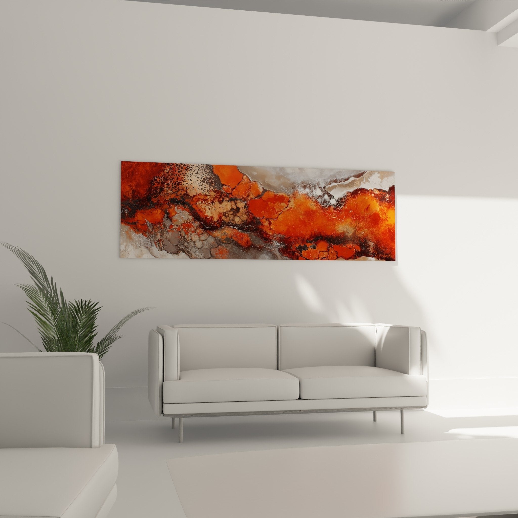 Detail textures granulees coulees orange tableau abstrait feng shui centre terre