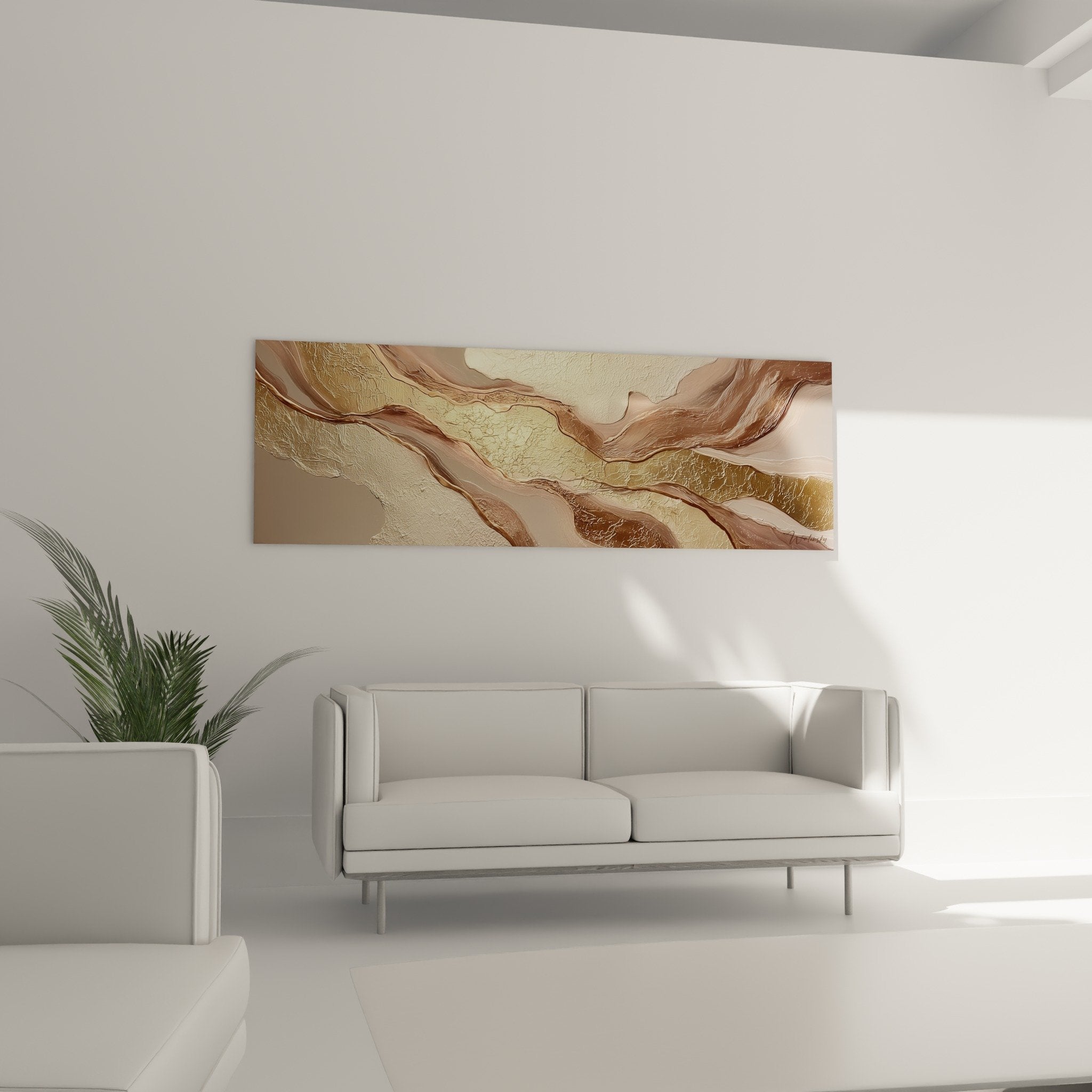 Détail des textures dorées et métalliques du tableau abstrait Feng shui Centre Terre