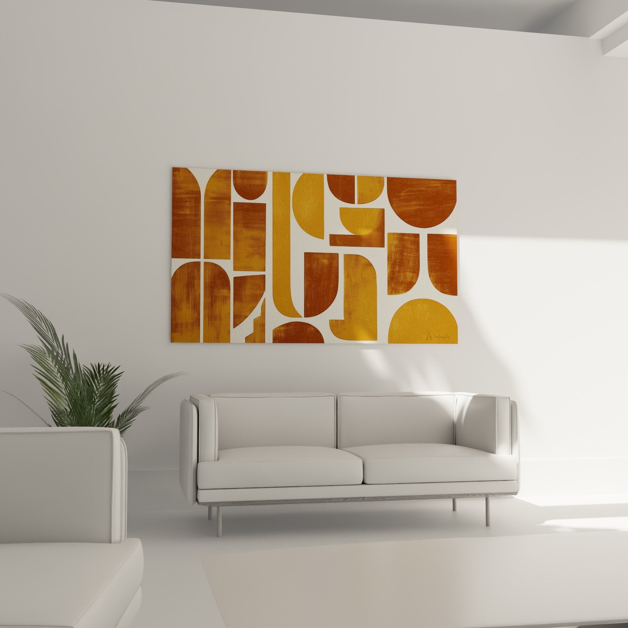 Detail rapproche textures formes geometriques ocre caramel nuances brunes composition abstraite feng shui