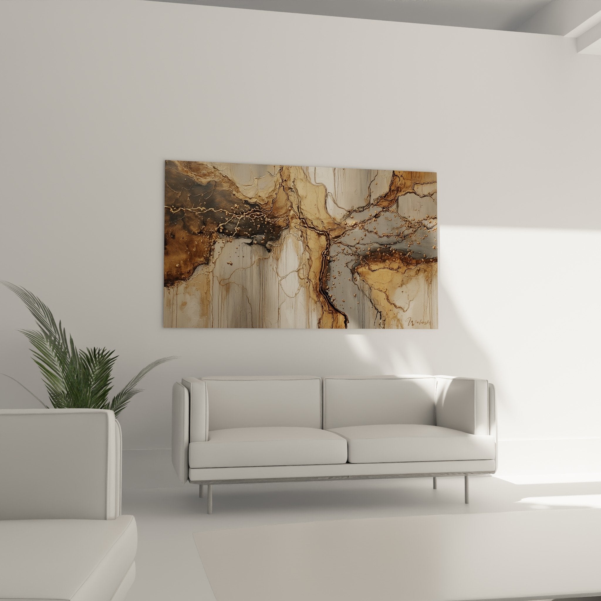 Abstract painting texture details golden drips ochre tones feng shui northeast earth