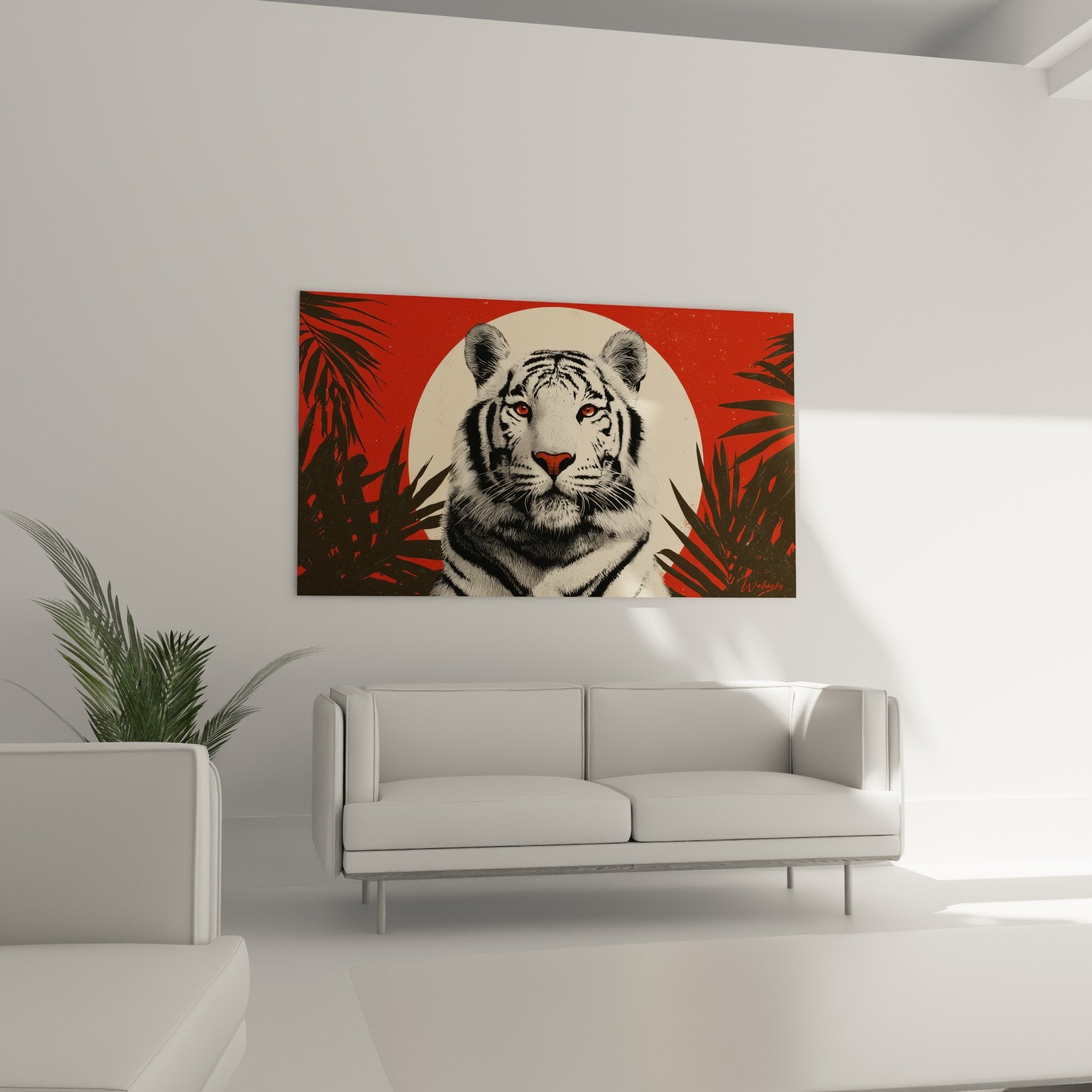 Détail tigre blanc fourrure rayures noires regard orange illustration artistique haute définition