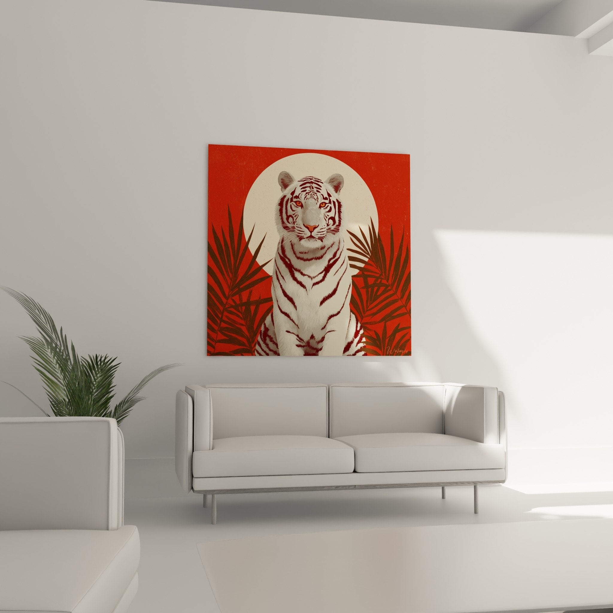 Détail tigre blanc pelage immaculé rayures bordeaux regard orange ambré expression majestueuse félin