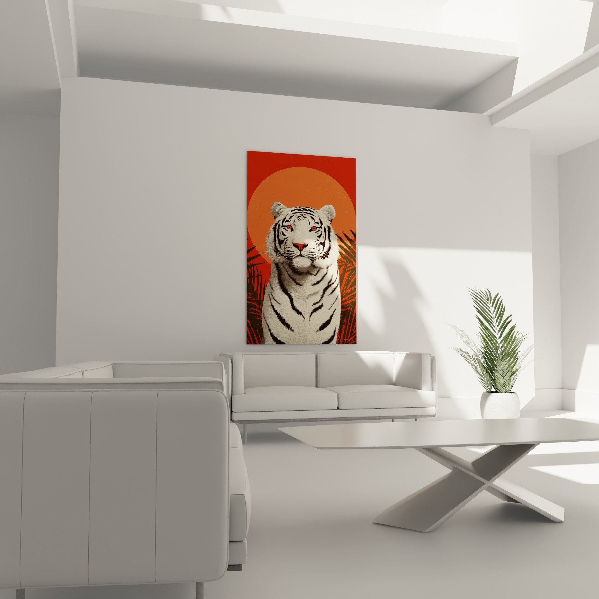 Detail tigre blanc rayures noires yeux miel tableau artistique gros plan