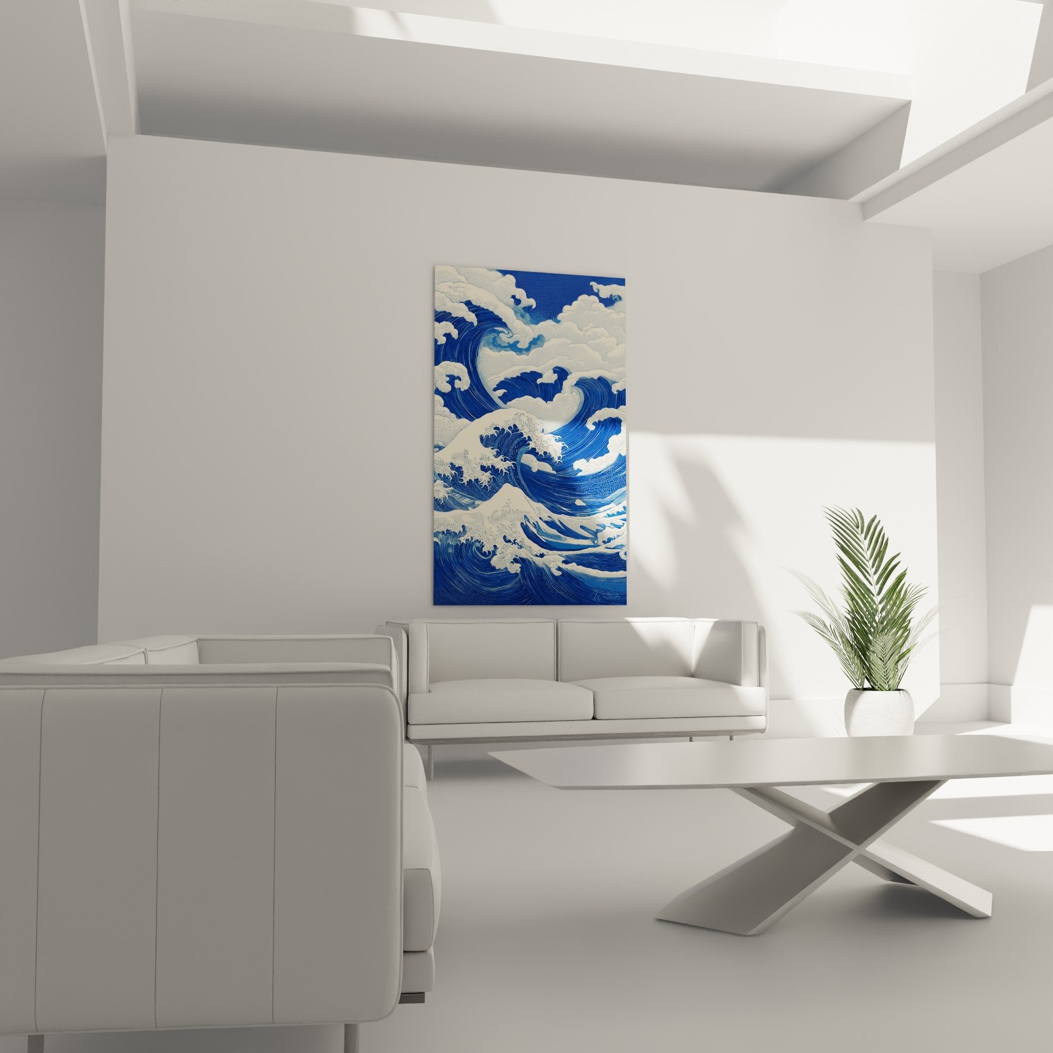 Detail vagues japonaises bleues ecume blanche art traditionnel feng shui nord eau texture artistique