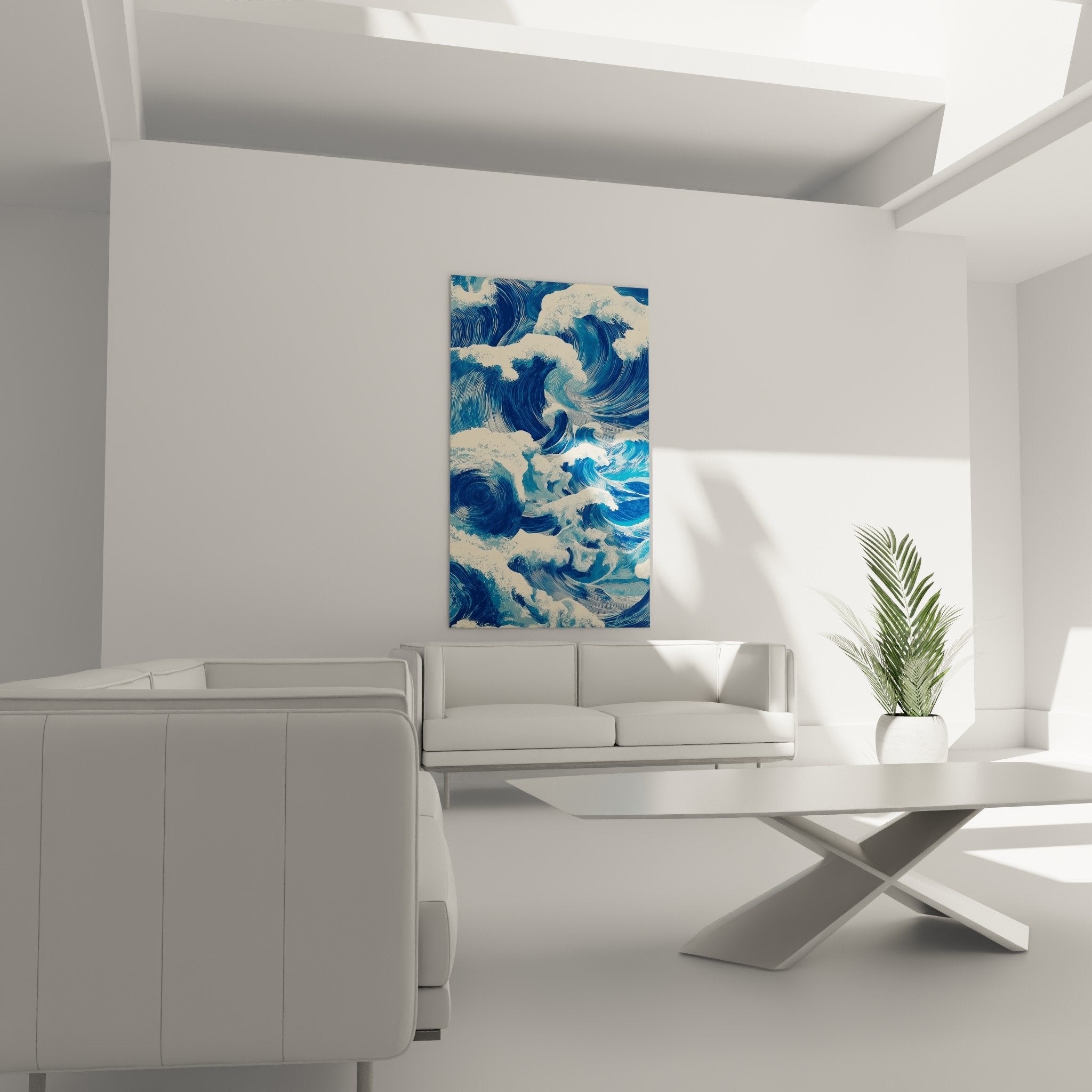 Blue waves detail white spirals fluid geometric patterns artistic marine texture