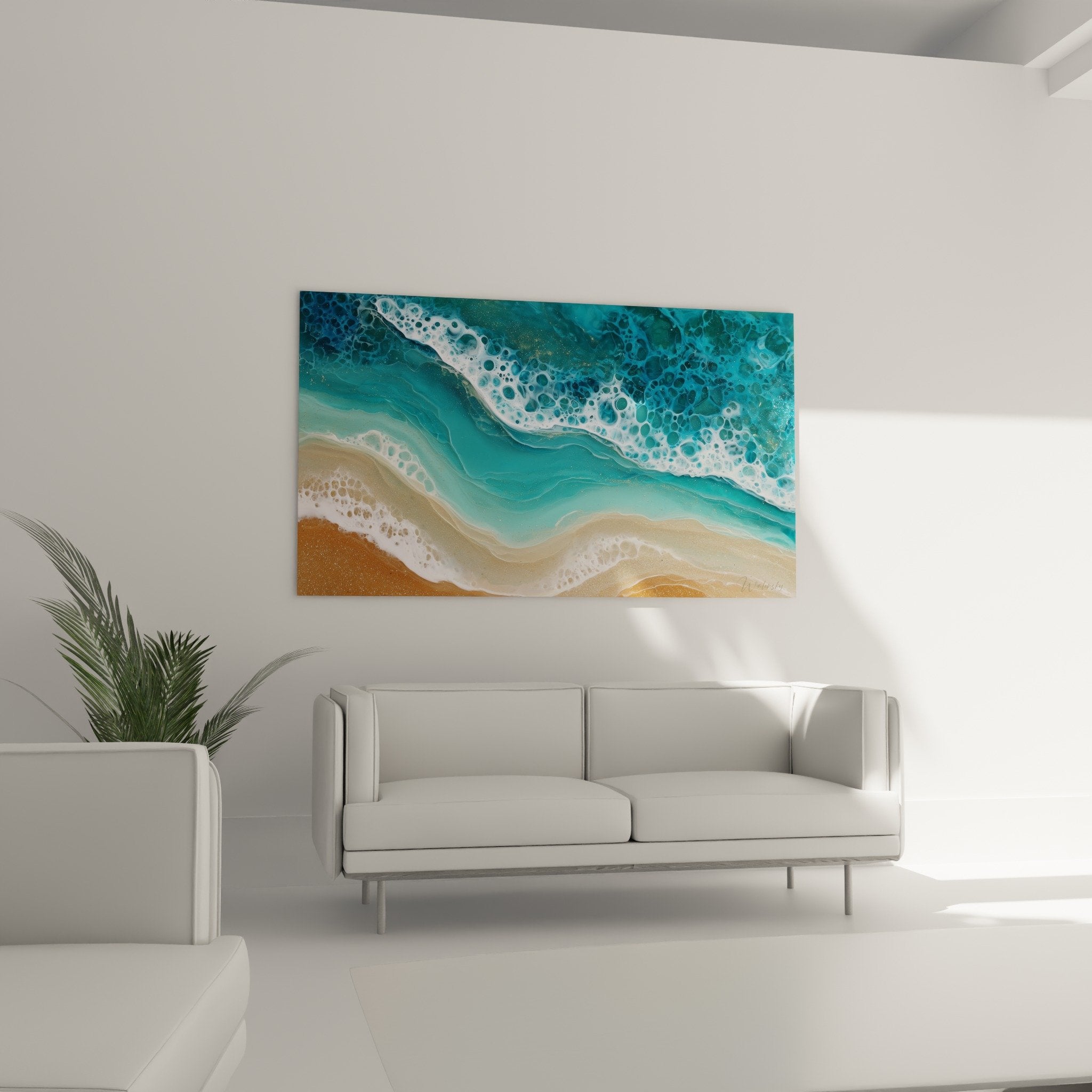 detailed texture turquoise waves white foam bubbles fluid abstract marine painting