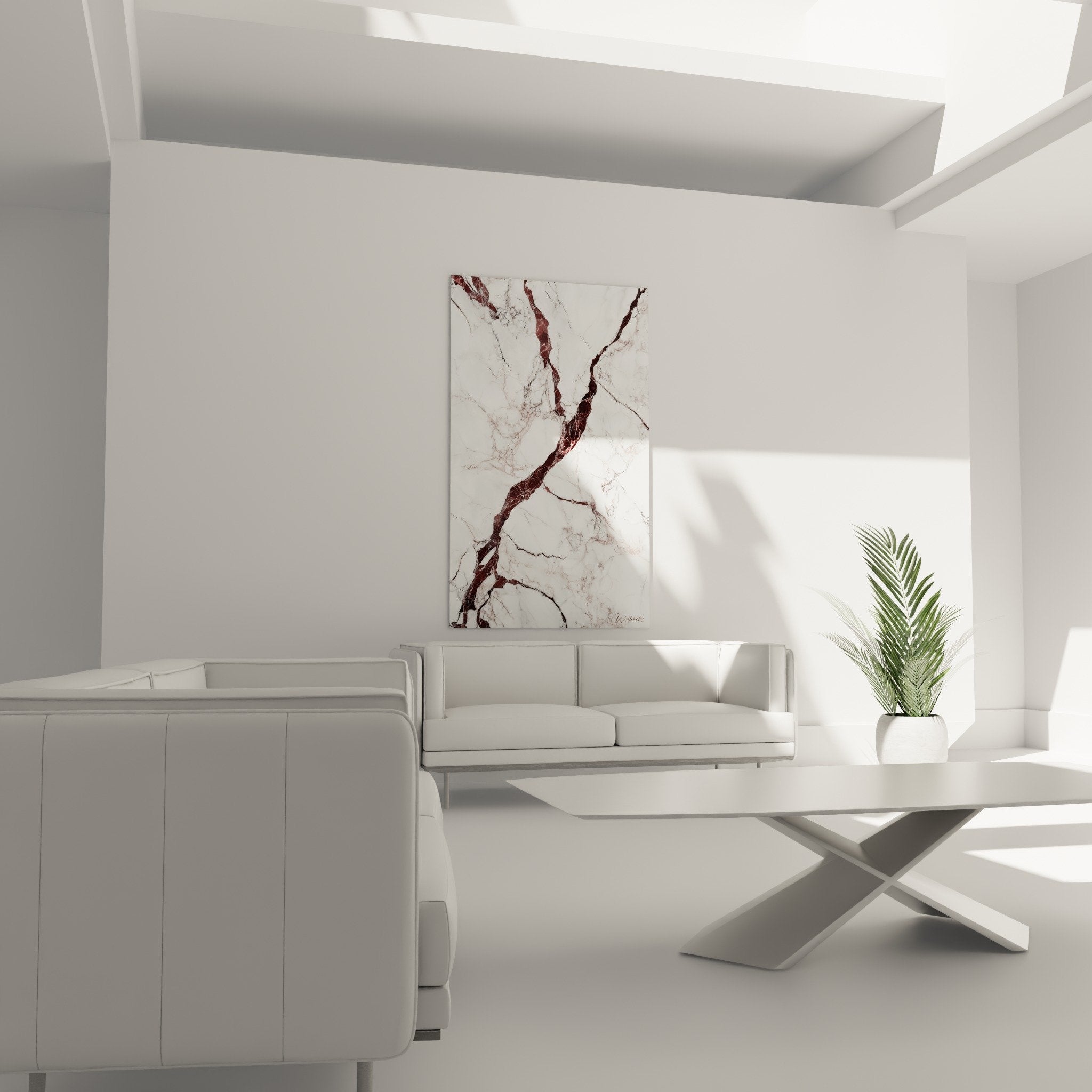 Detail veines bordeaux sur fond blanc marbre, texture realiste et fractures naturelles
