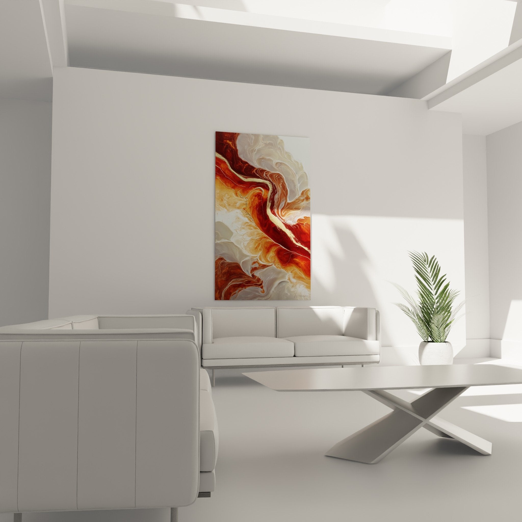 Détail veines dorées fluides marbrés rouge bordeaux orange composition abstraite feng shui