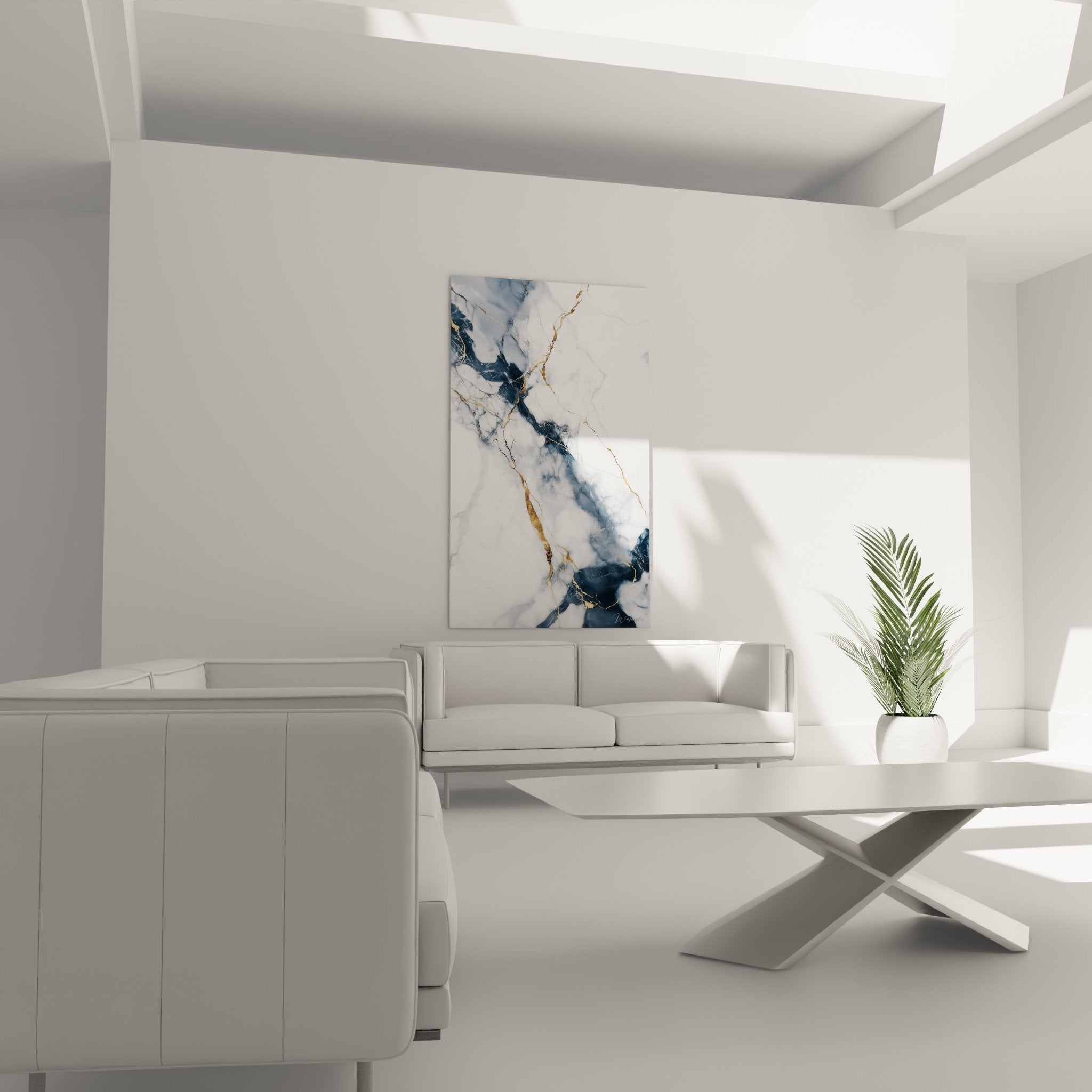 Détail gros plan veines dorées et nuances bleues tableau marbre abstrait texture minérale luxueuse