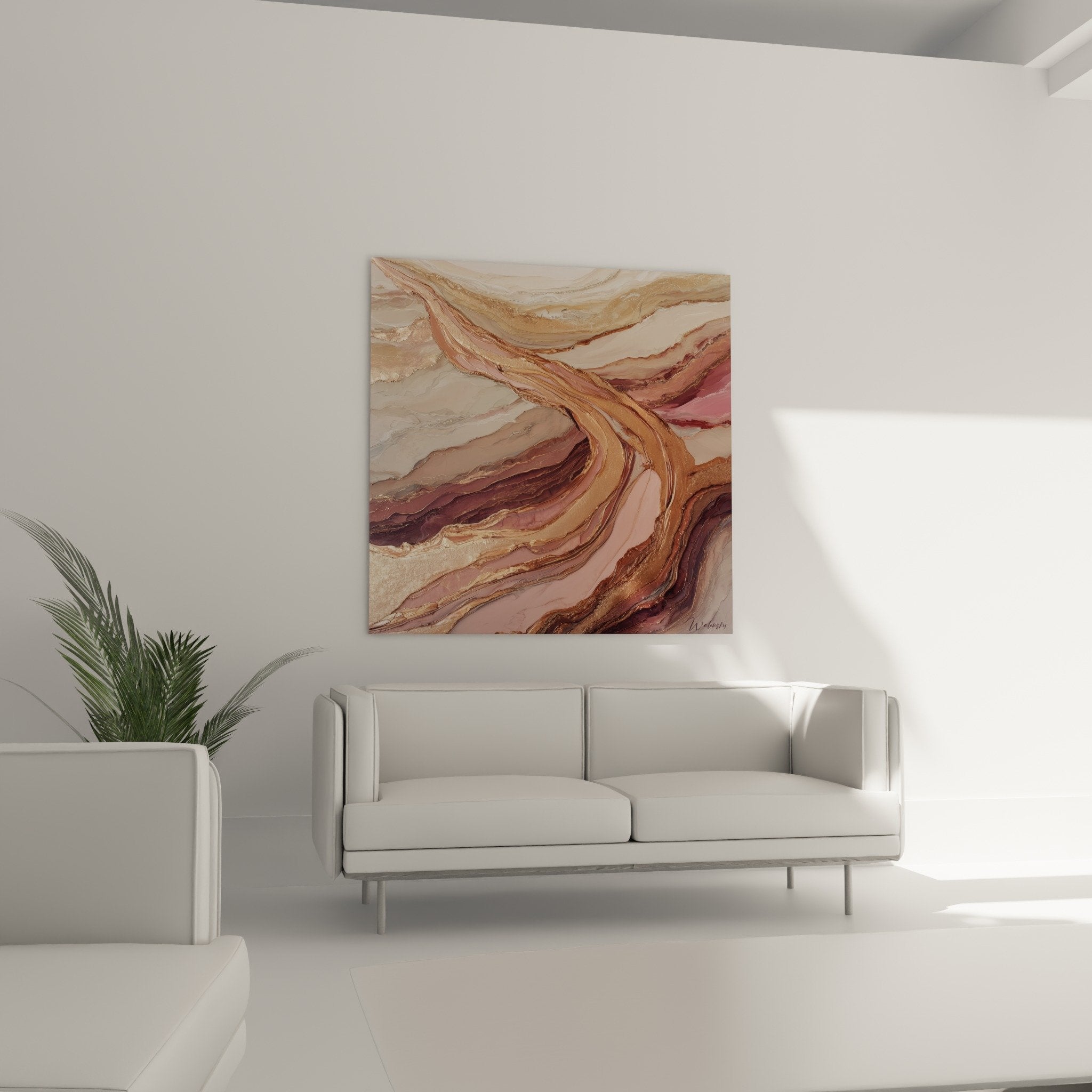 Detail goldene Adern und rosafarbene Nuancen auf abstraktem Feng-Shui-Leinwand Erdmitte organische Textur