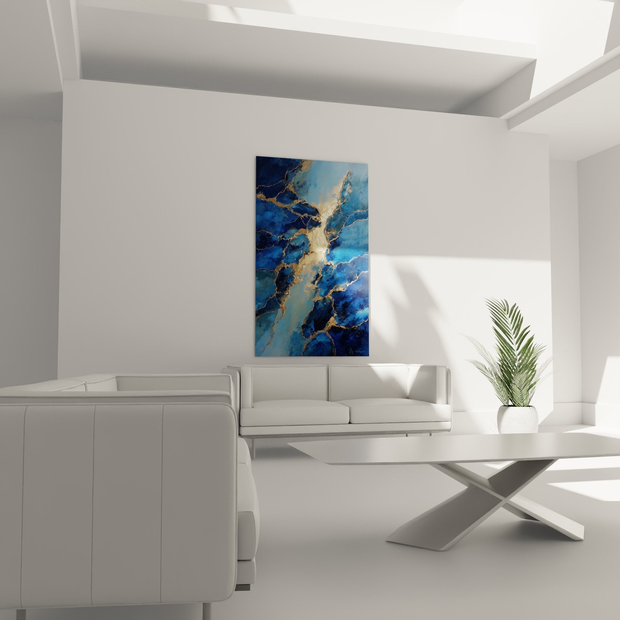 Detail of golden veins on deep blue background mineral texture abstract artwork feng shui