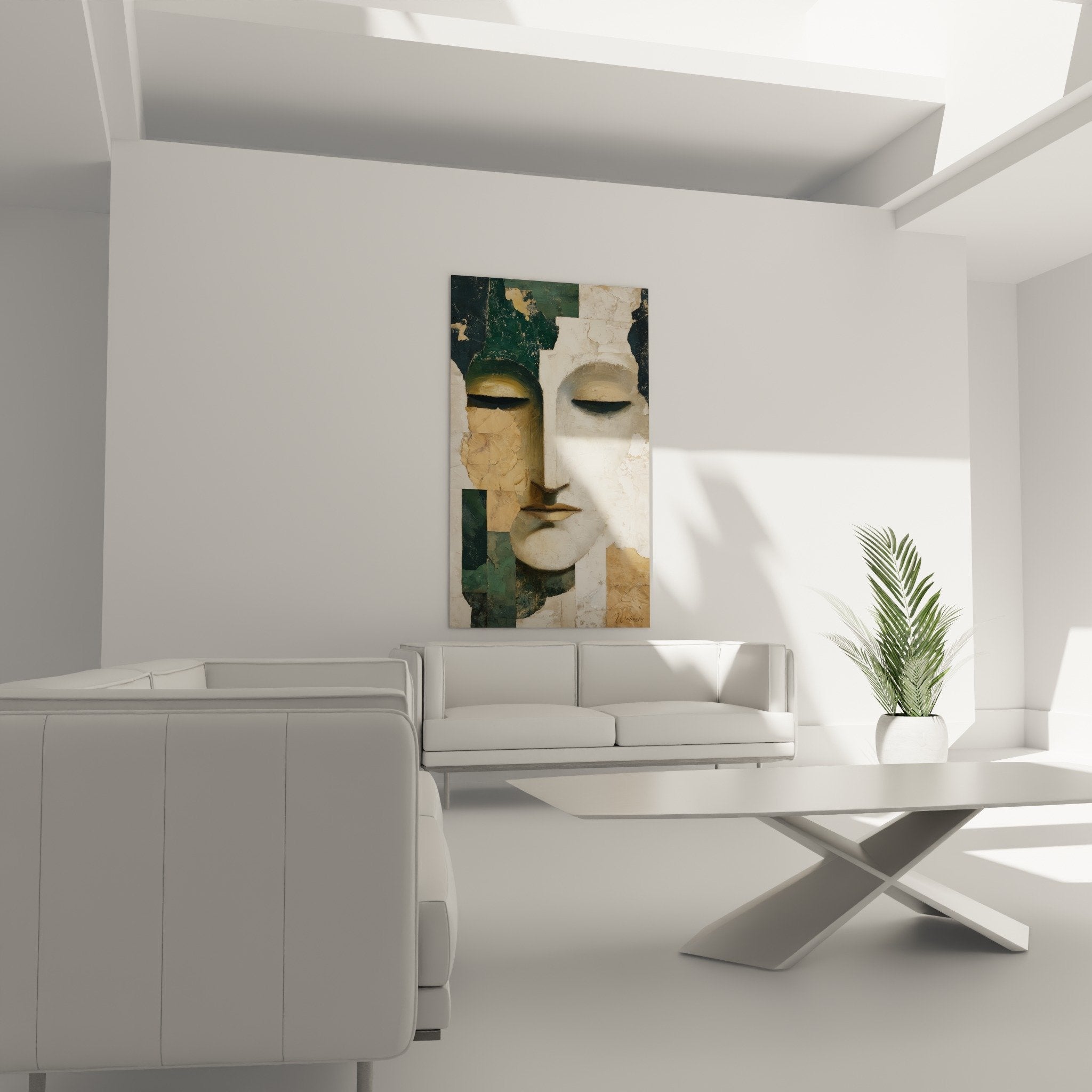Detail visage abstrait texture craquele nuances vertes ocres feng shui est bois