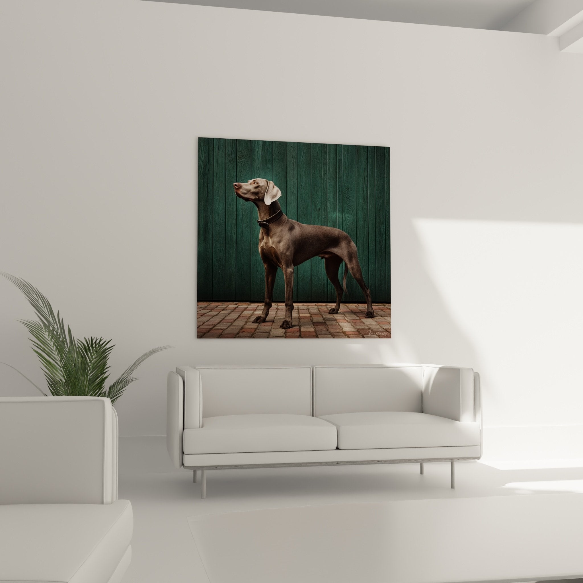 Détail portrait Weimaraner pelage gris-argenté soyeux et regard profond contemplation noble race canine