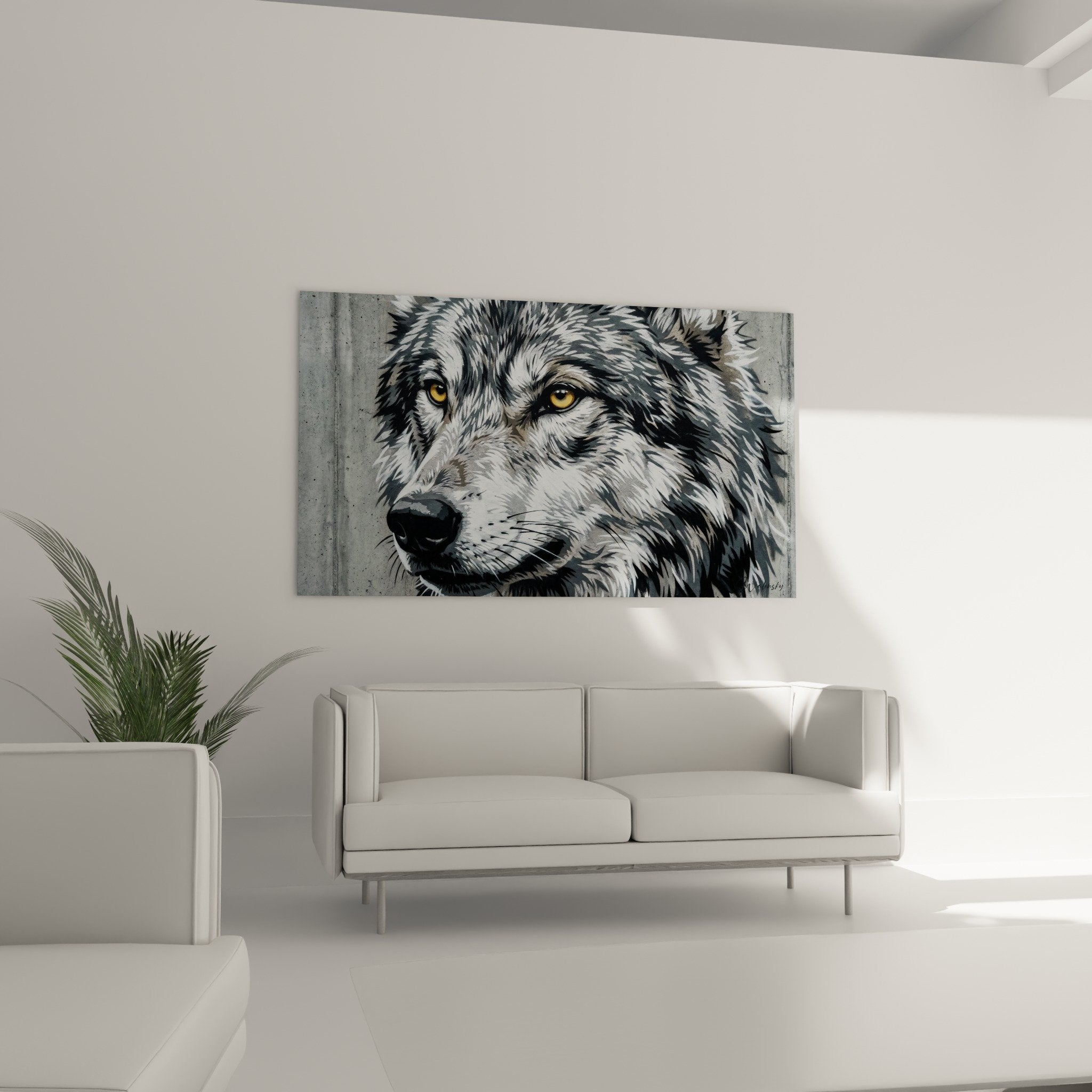 Detail yeux dores loup portrait street art pochoir gros plan museau
