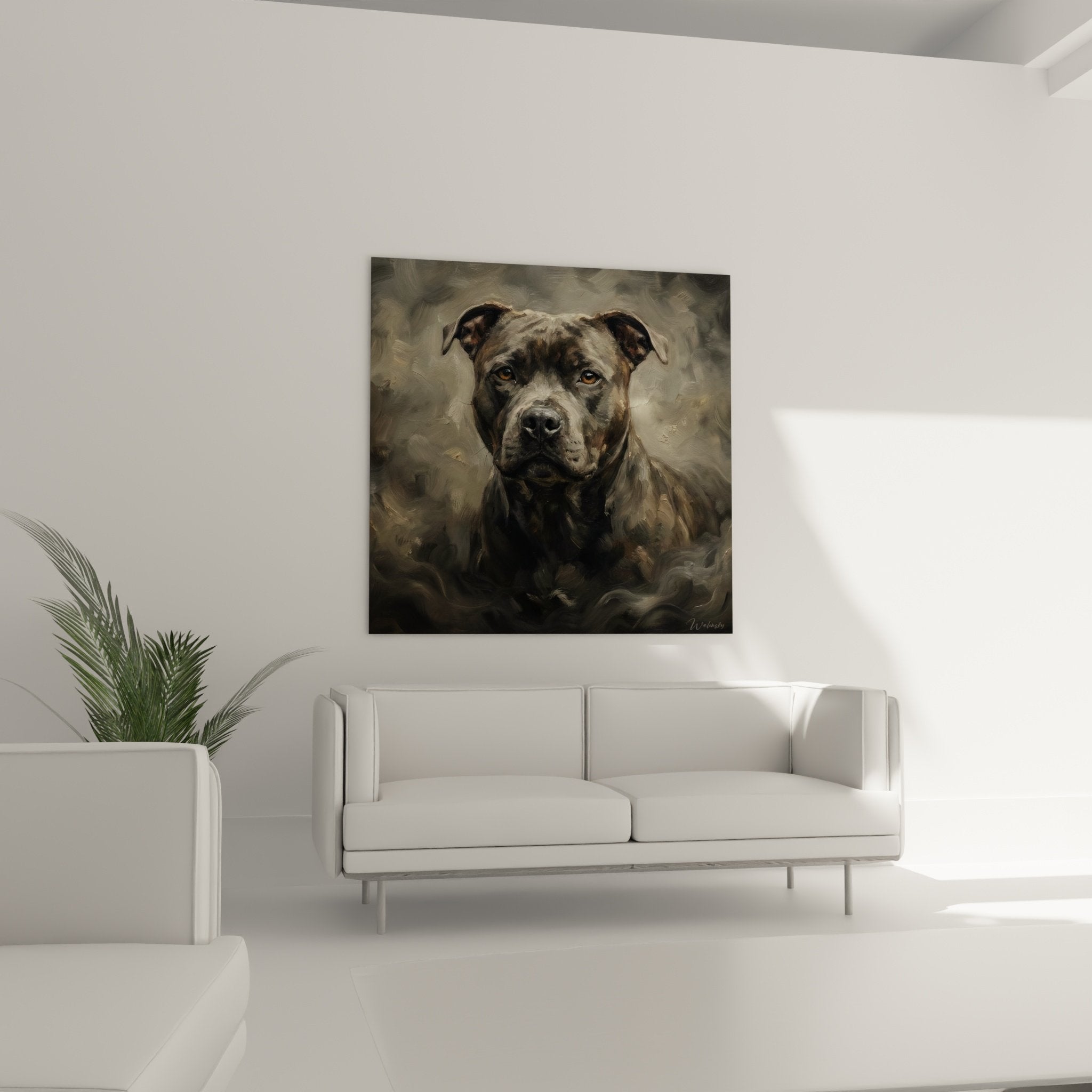 dettaglio occhi staffordshire bull terrier dipinto riflessi dorati tecnica artistica pennellata visibile