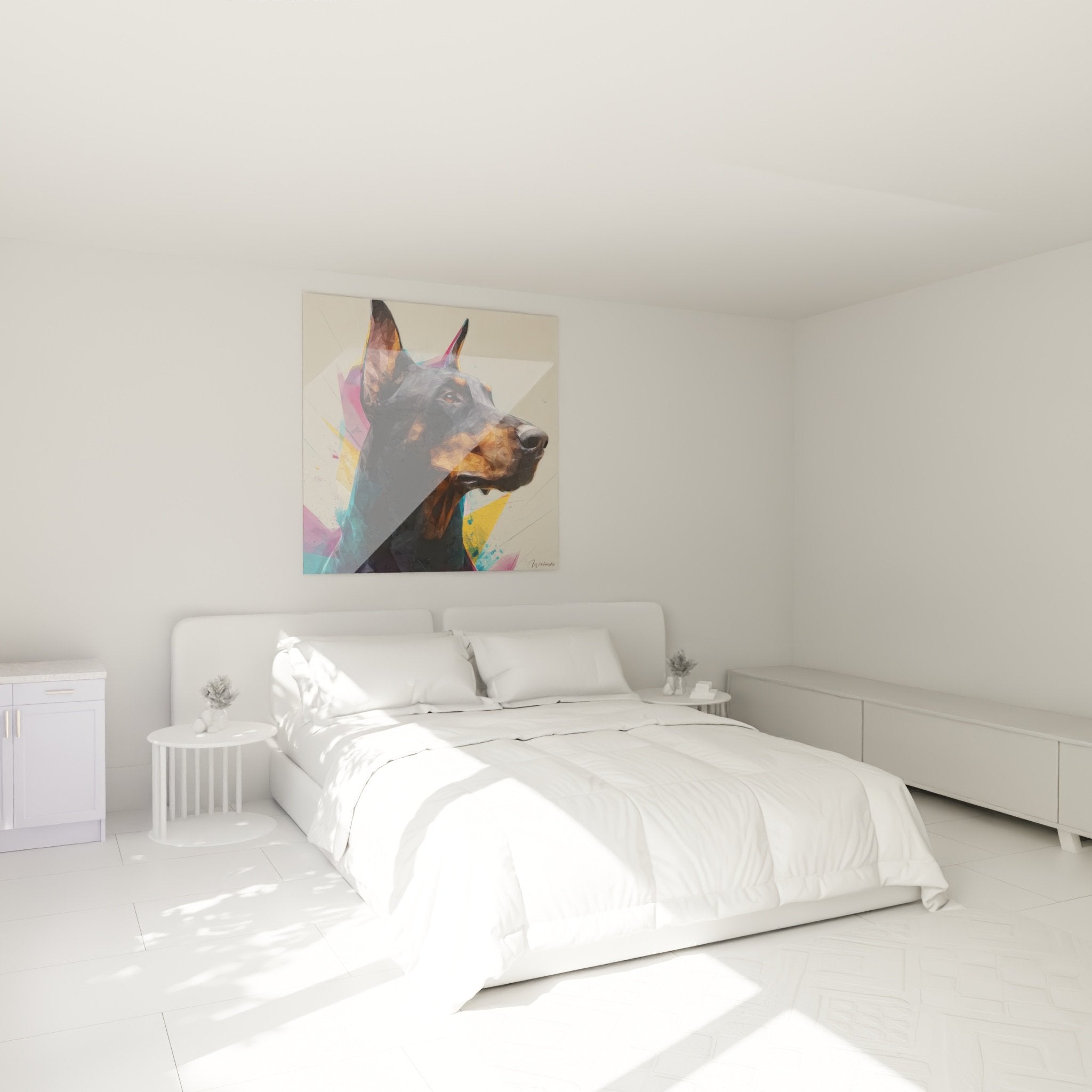 Quadro doberman geometrico poligonale appeso alla parete camera da letto decorazione murale moderna colorata