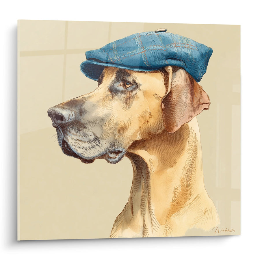 Tableau Dogue Allemand au Béret Bleu en Profil - Portrait Artistique - Edition Dogue Allemand