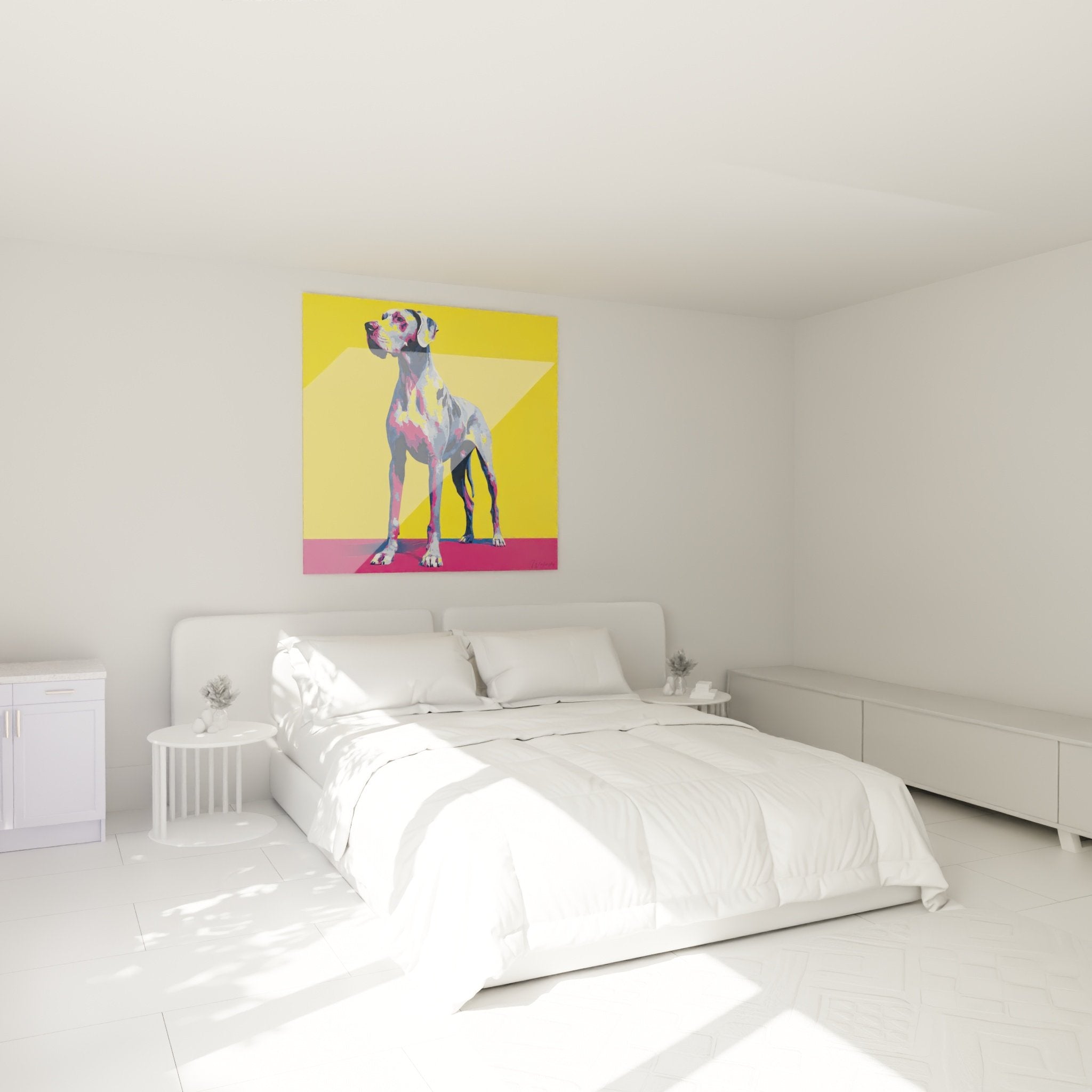 Tableau dogue allemand coloré dans chambre moderne décoration murale pop art