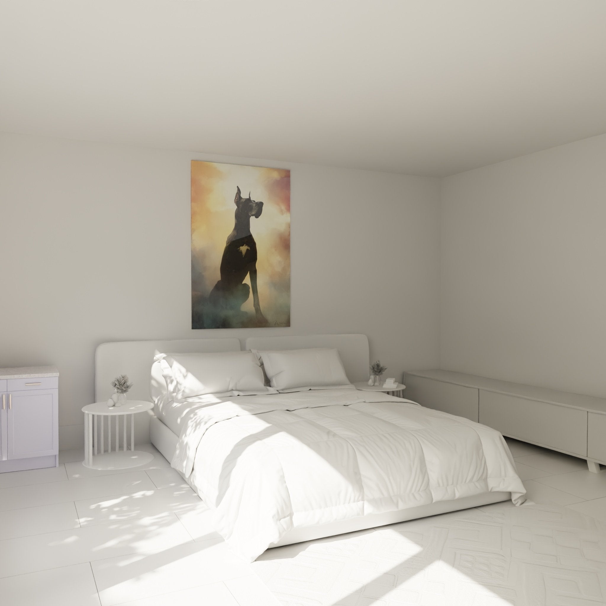 Dogue allemand silhouette doree decoration murale chambre ambiance chaleureuse tons cuivres