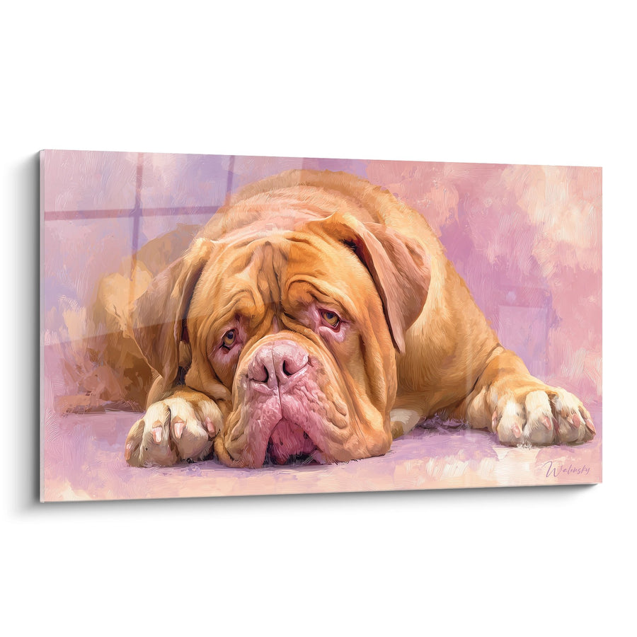 Tableau Dogue de Bordeaux Allongé aux Tons Rosés - Portrait Mélancolique - Edition Dogue de Bordeaux