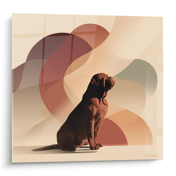 Bordeauxdog in Meditatie met Abstracte Geometrische Vormen - Moderne Sereniteit - Bordeauxdog Editie