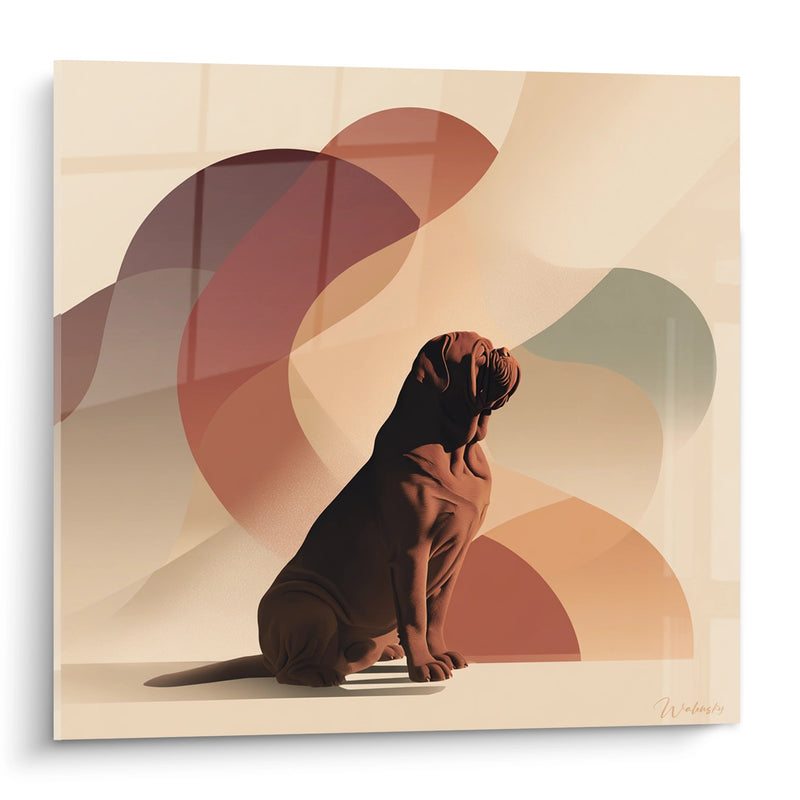 Bordeaux-Doggen-Gemälde in Meditation mit abstrakten geometrischen Formen - Moderne Serenität - Edition Bordeaux-Dogge