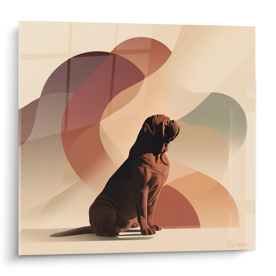 Tableau Dogue de Bordeaux en Méditation avec Formes Géométriques Abstraites - Sérénité Moderne - Edition Dogue de Bordeaux