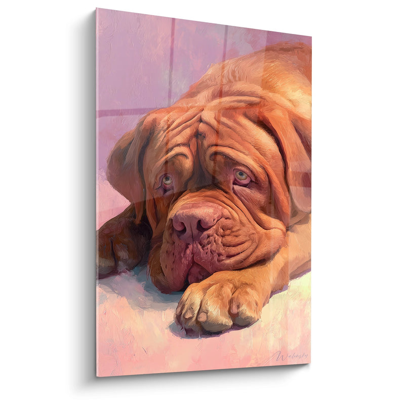 Tableau Dogue de Bordeaux Tendre aux Tons Rosés - Regard Mélancolique - Edition Dogue de Bordeaux