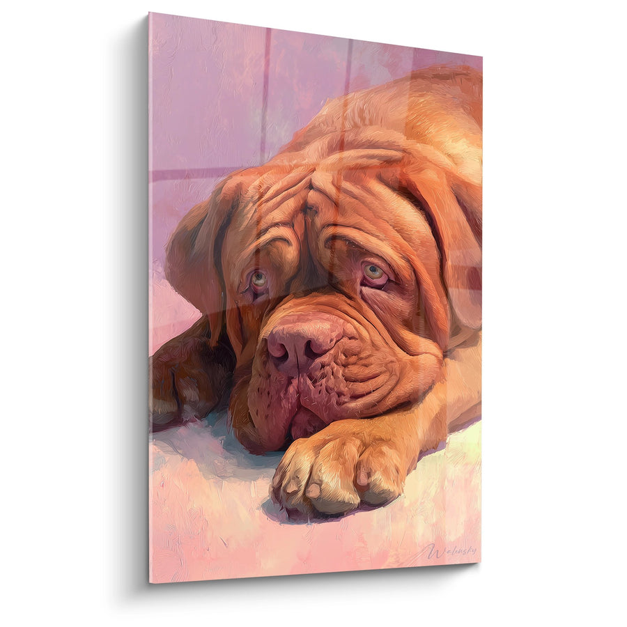 Tableau Dogue de Bordeaux Tendre aux Tons Rosés - Regard Mélancolique - Edition Dogue de Bordeaux